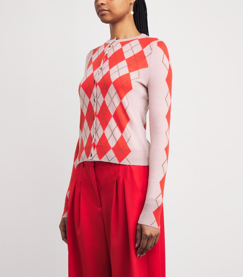 Wool-Cashmere Argyle Cardigan SMOKE PINK/POPPY RED Image 3