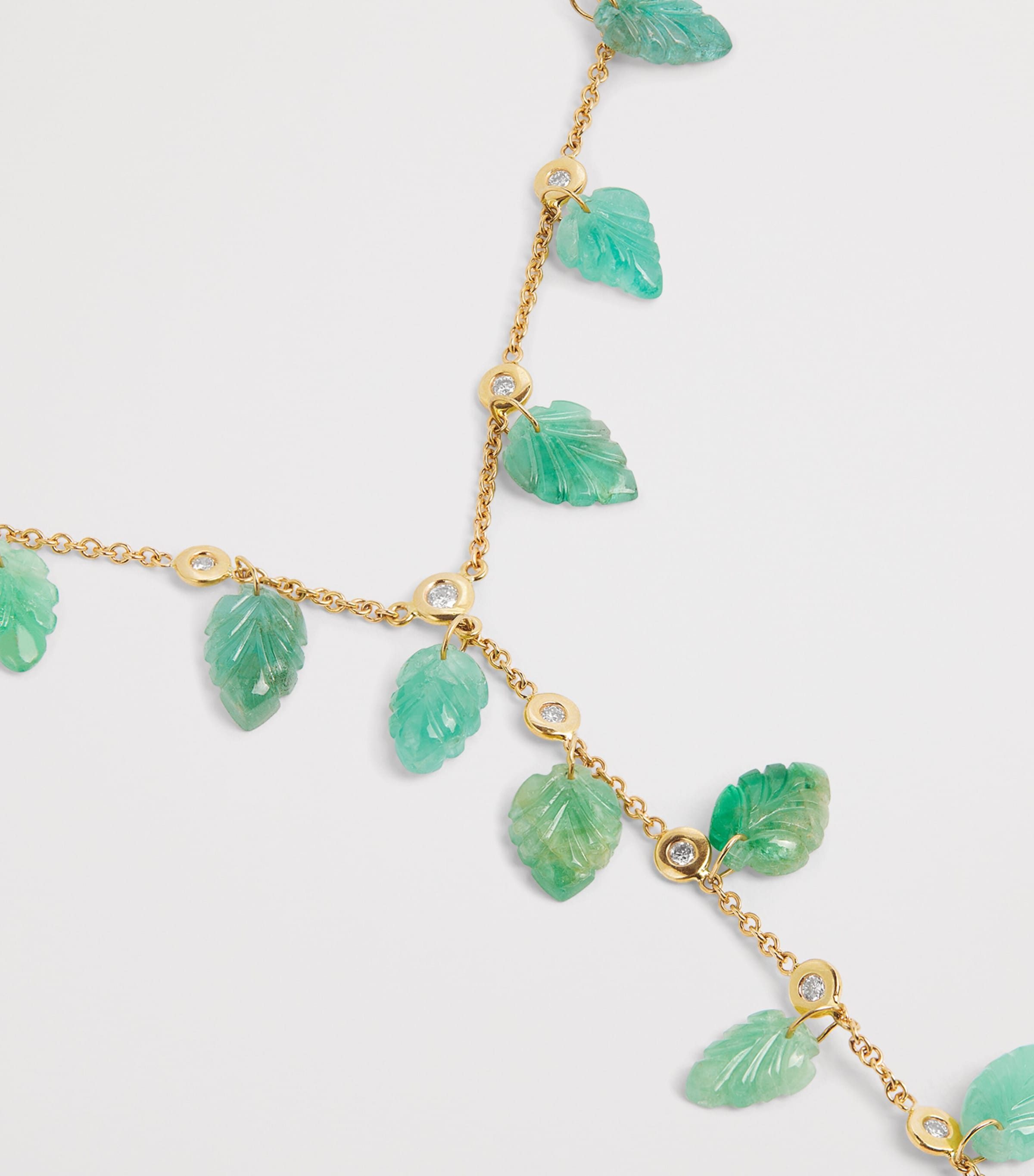 Yellow Gold, Diamond and Emerald Shaker Leaf Necklace YELLOW GOLD Image 4