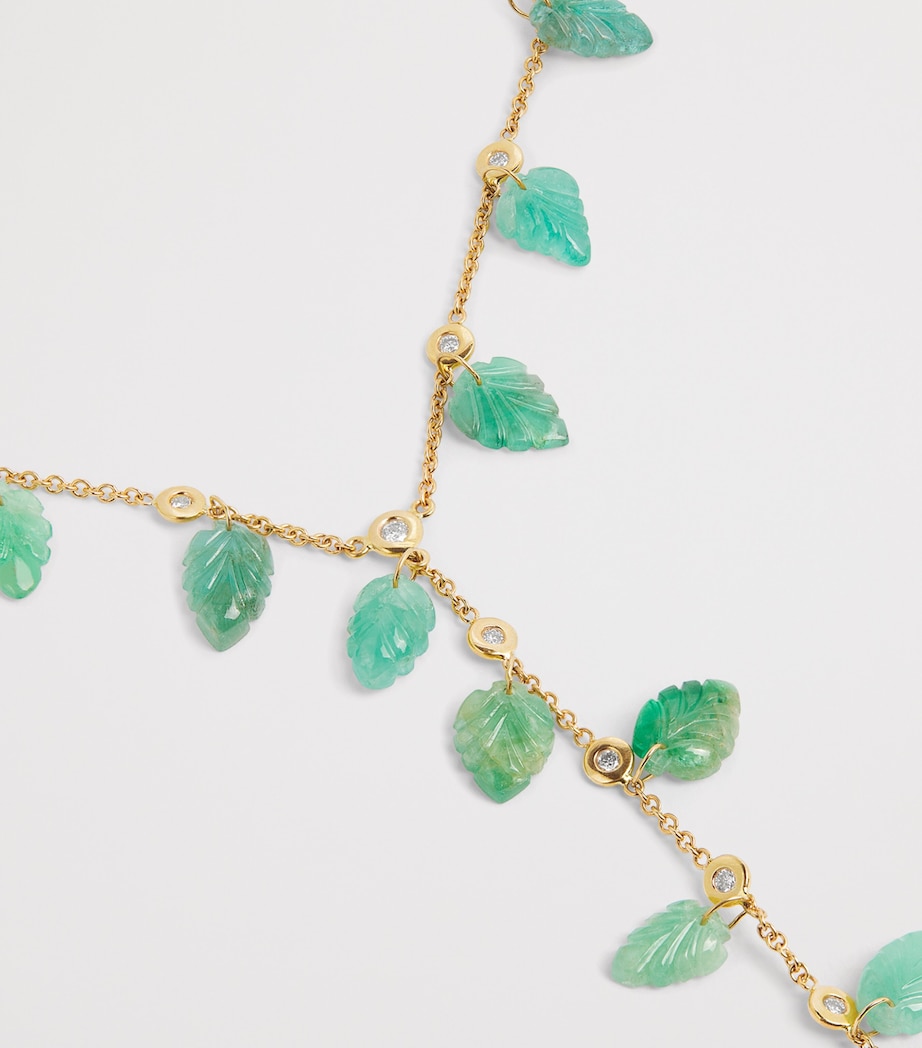 Yellow Gold, Diamond and Emerald Shaker Leaf Necklace YELLOW GOLD Image 4