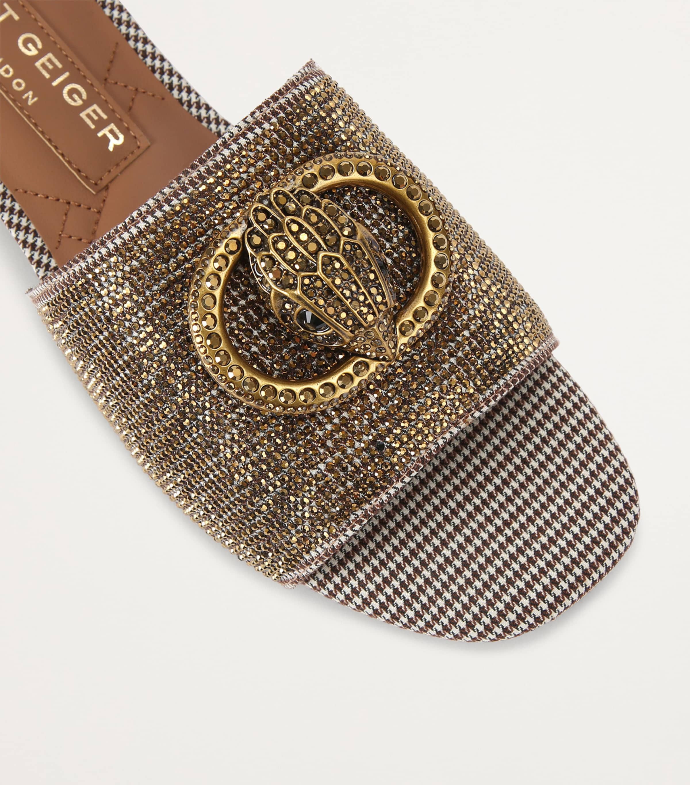 Houndstooth Crystal-Embellished Chelsea Sandals BEIGE Image 3