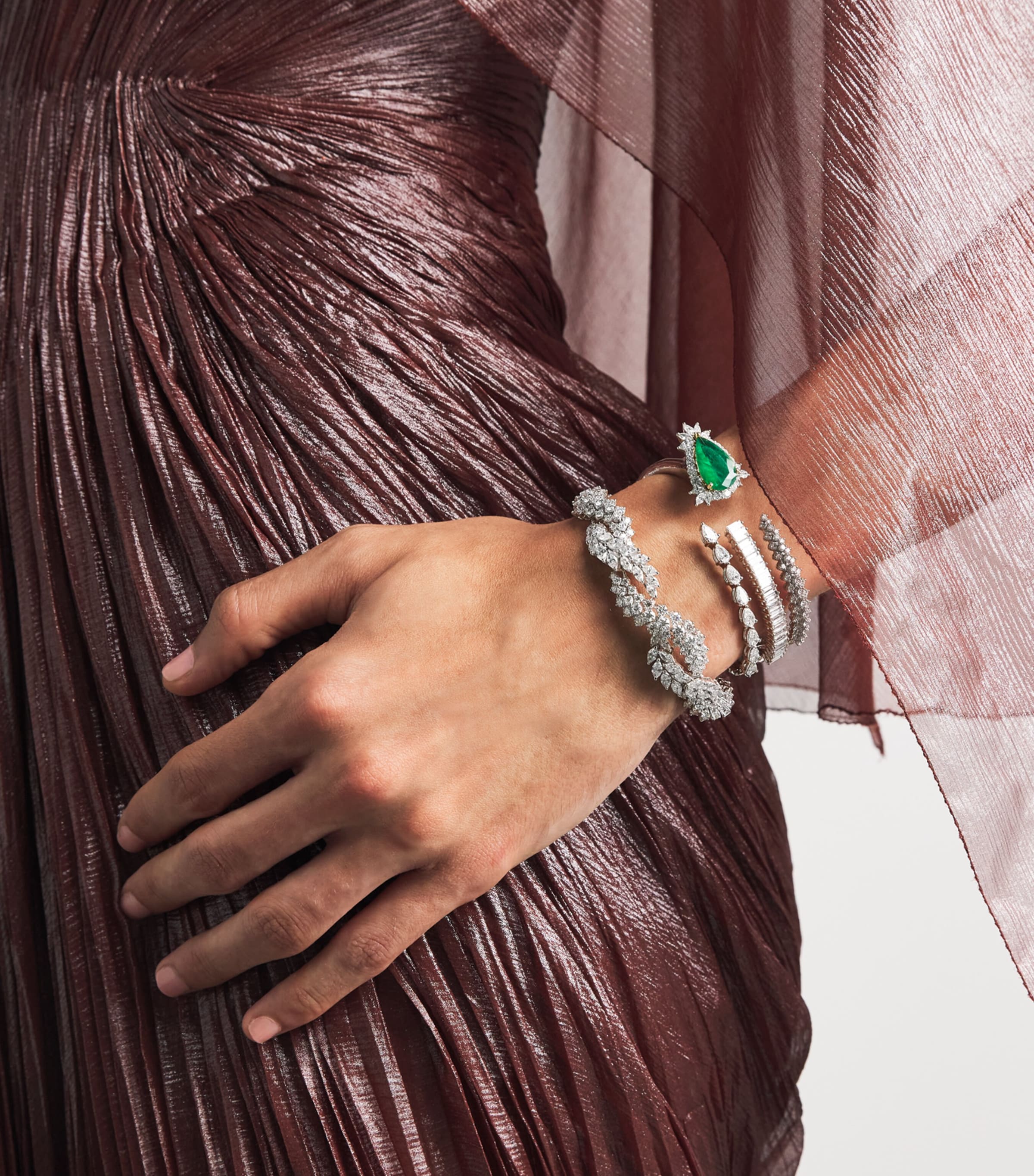 Yeprem White Gold, Diamond and Emerald Reign Supreme Bracelet Image 2