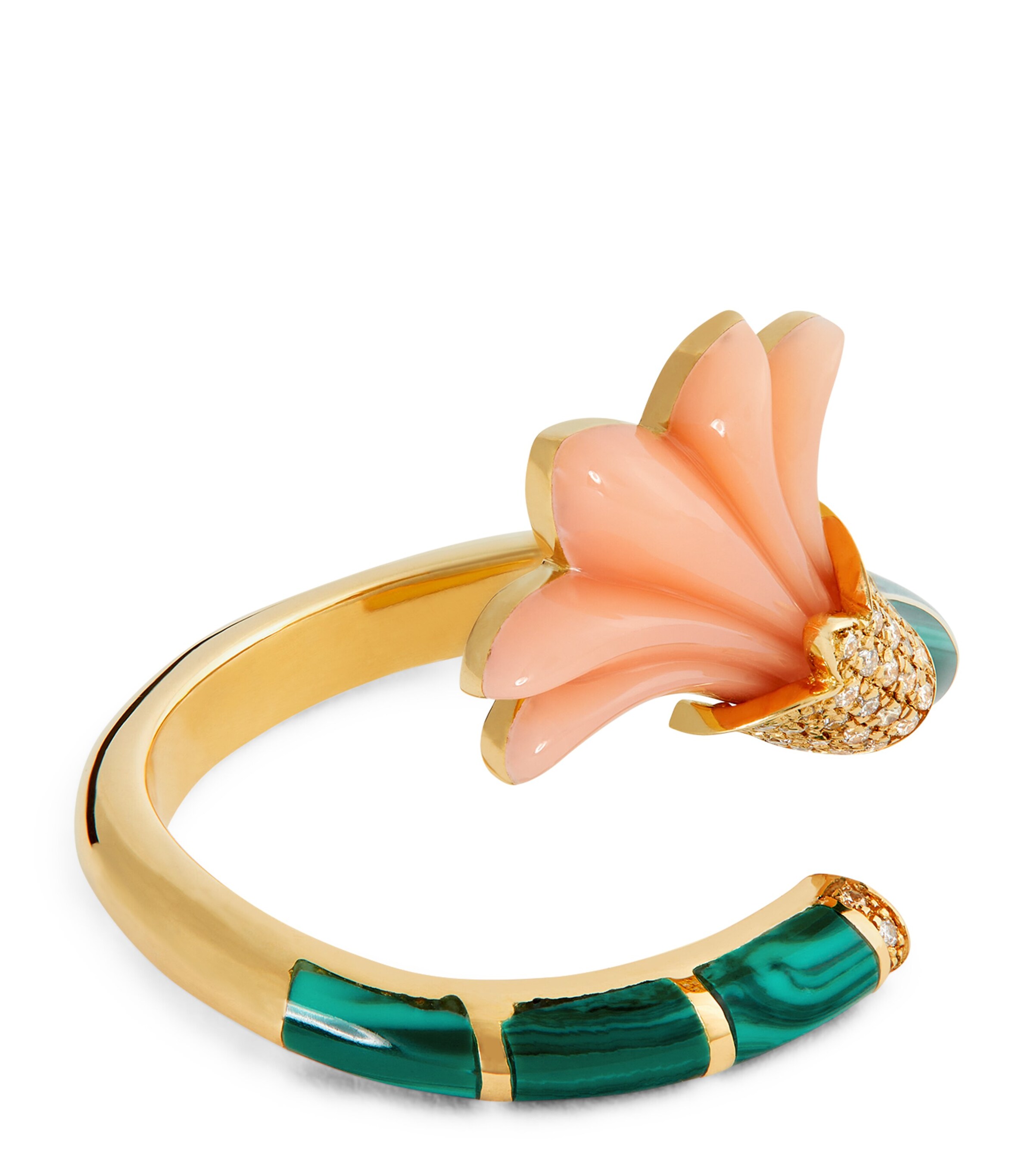 L'ATELIER NAWBAR Yellow Gold, Diamond, Coral and Malachite Psychedeliah Ring Pink Image 1