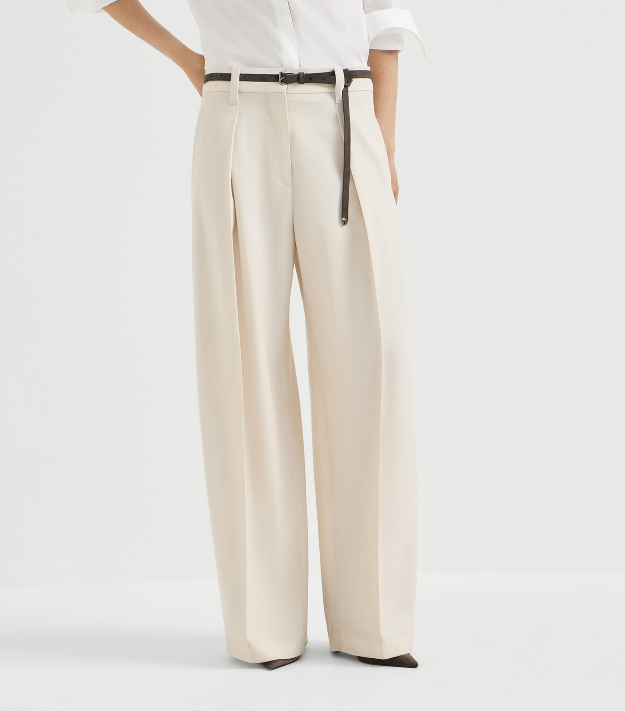 Brunello Cucinelli Womens Virgin Wool Pleated Wide-Leg Trousers Image 2