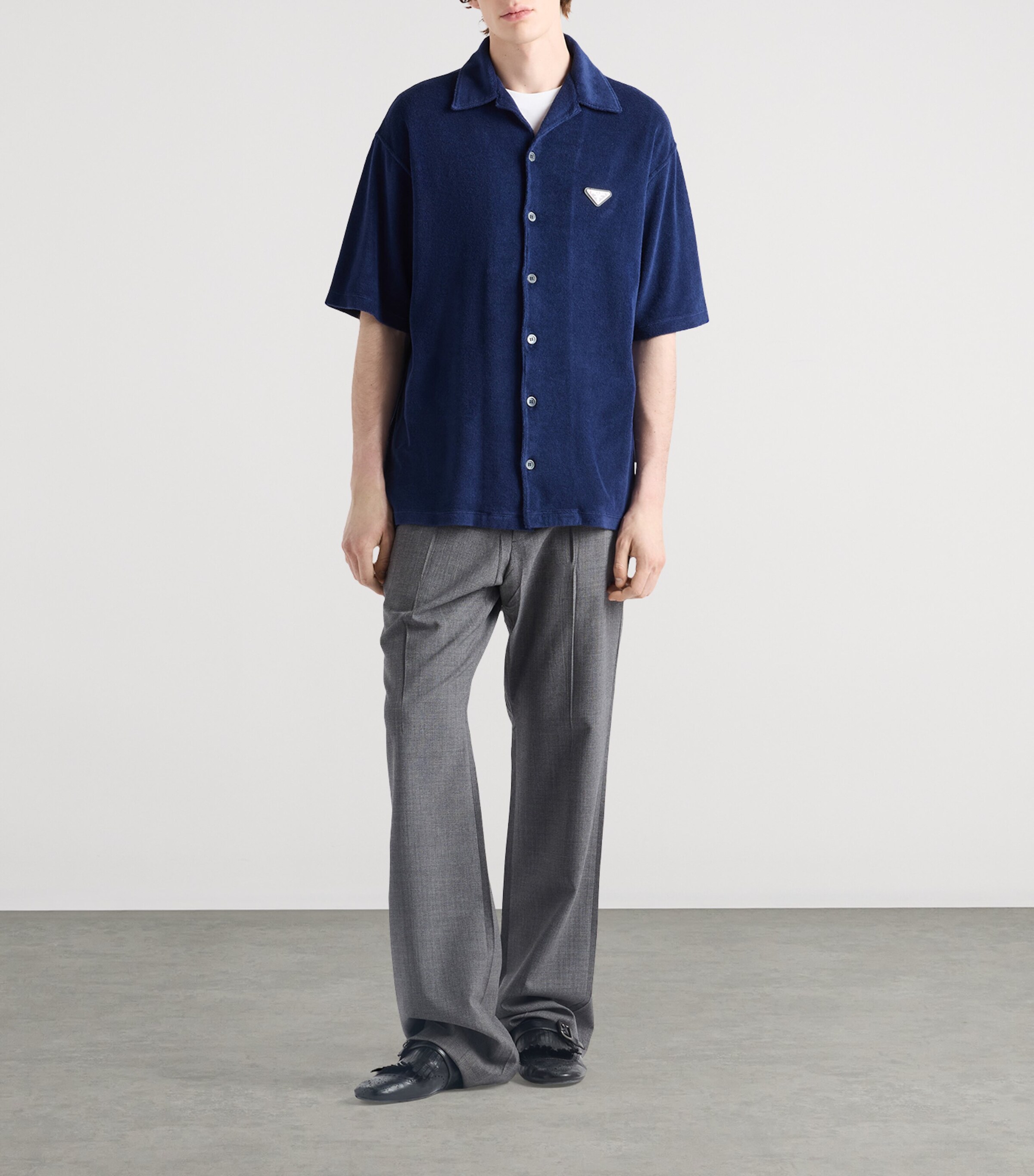 Prada Blue Terry Towelling Short-Sleeve Shirt Harrods UK