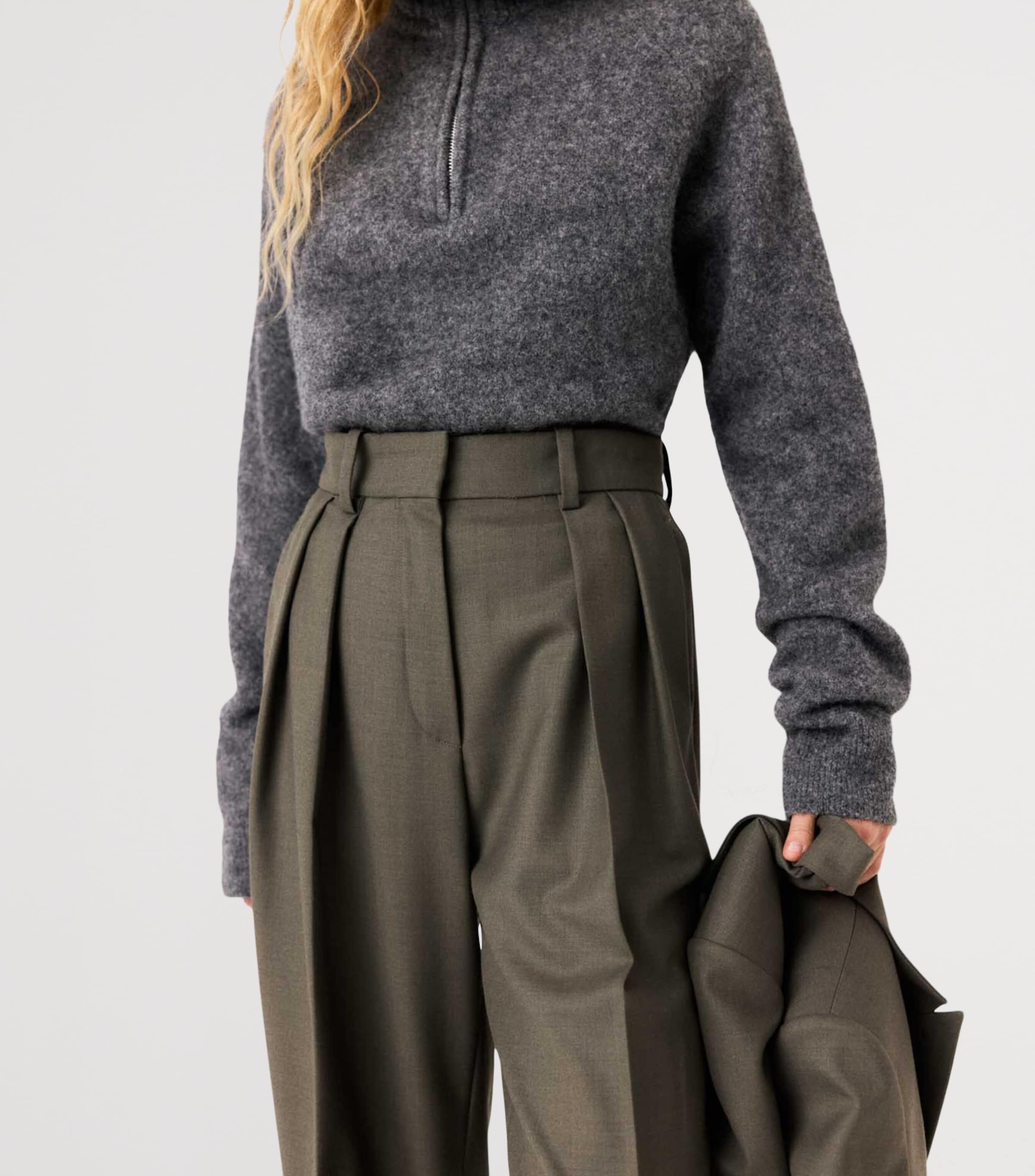 Maje Womens Wool-Blend Pleated Trousers Khaki Image 7