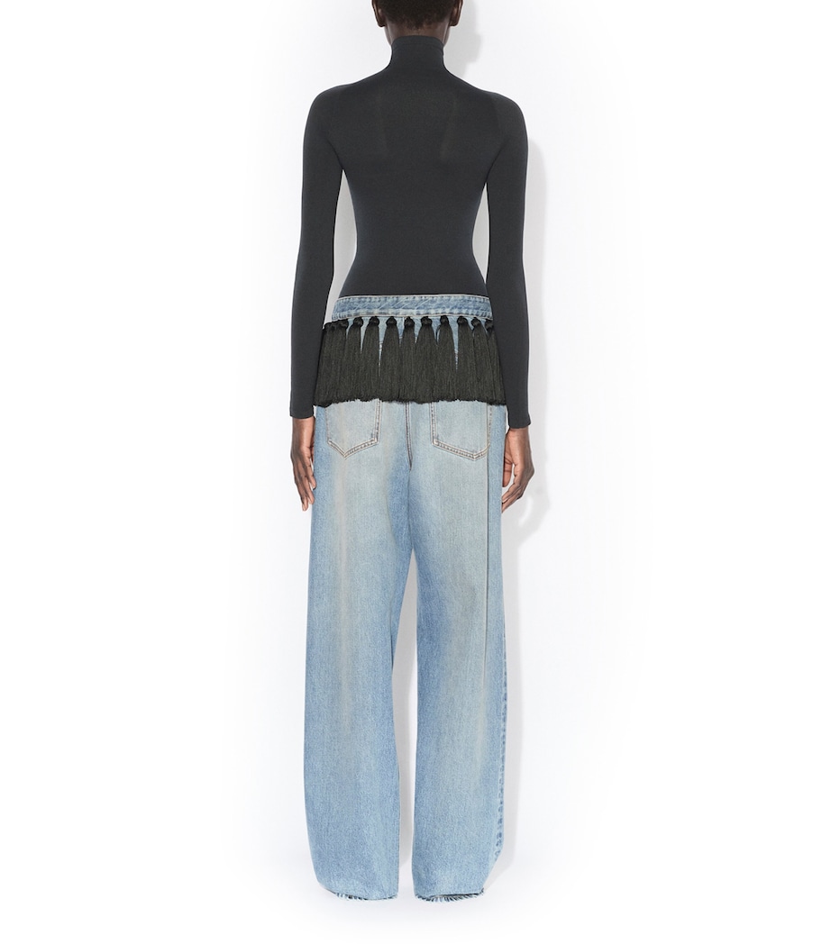 Alaïa Womens Tassel-Trim Straight Jeans Faded Blue Image 3