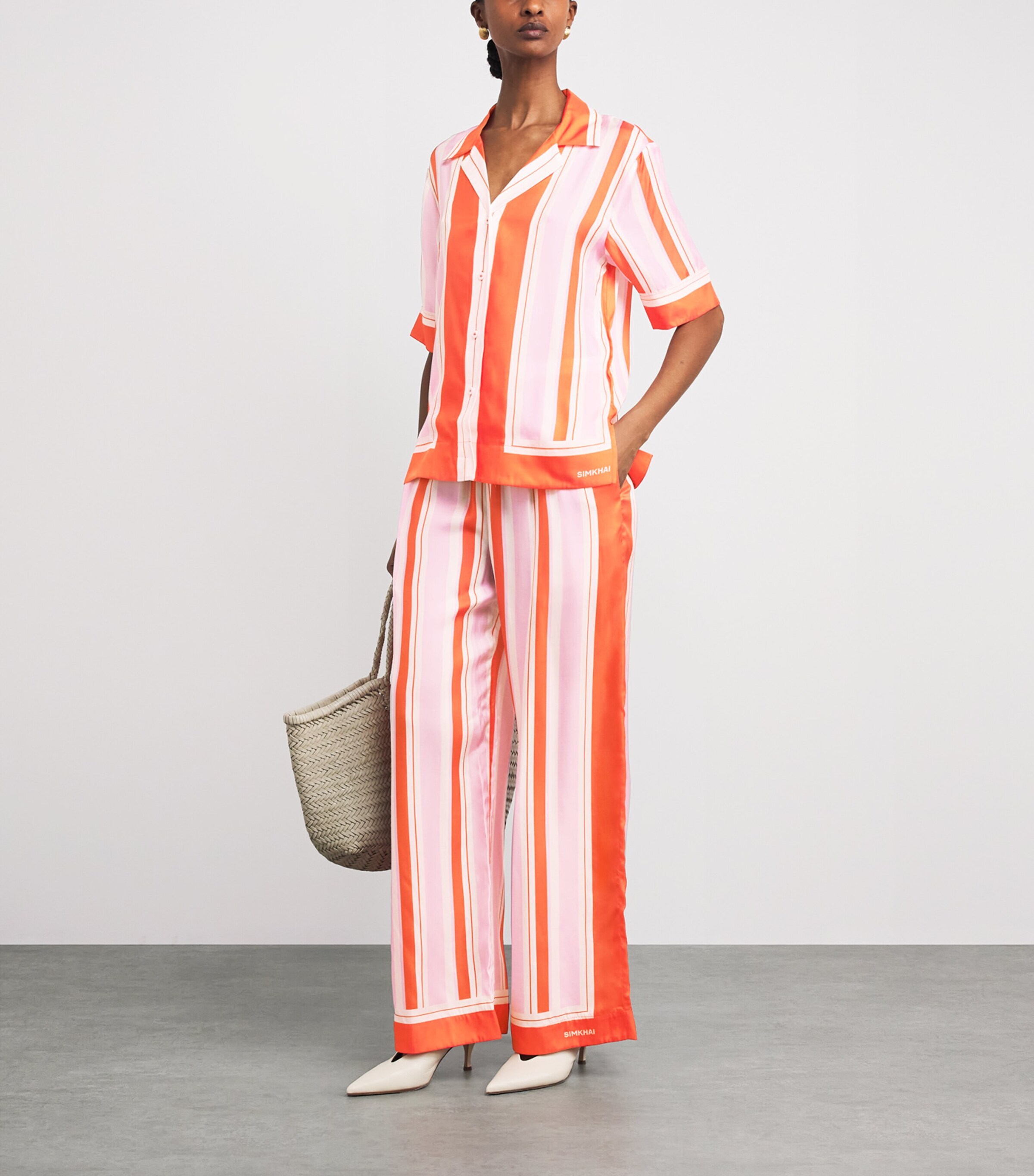 Simkhai Womens Silk-Blend Stripe Zuna Wide-Leg Trousers Tulip Stripe Image 2