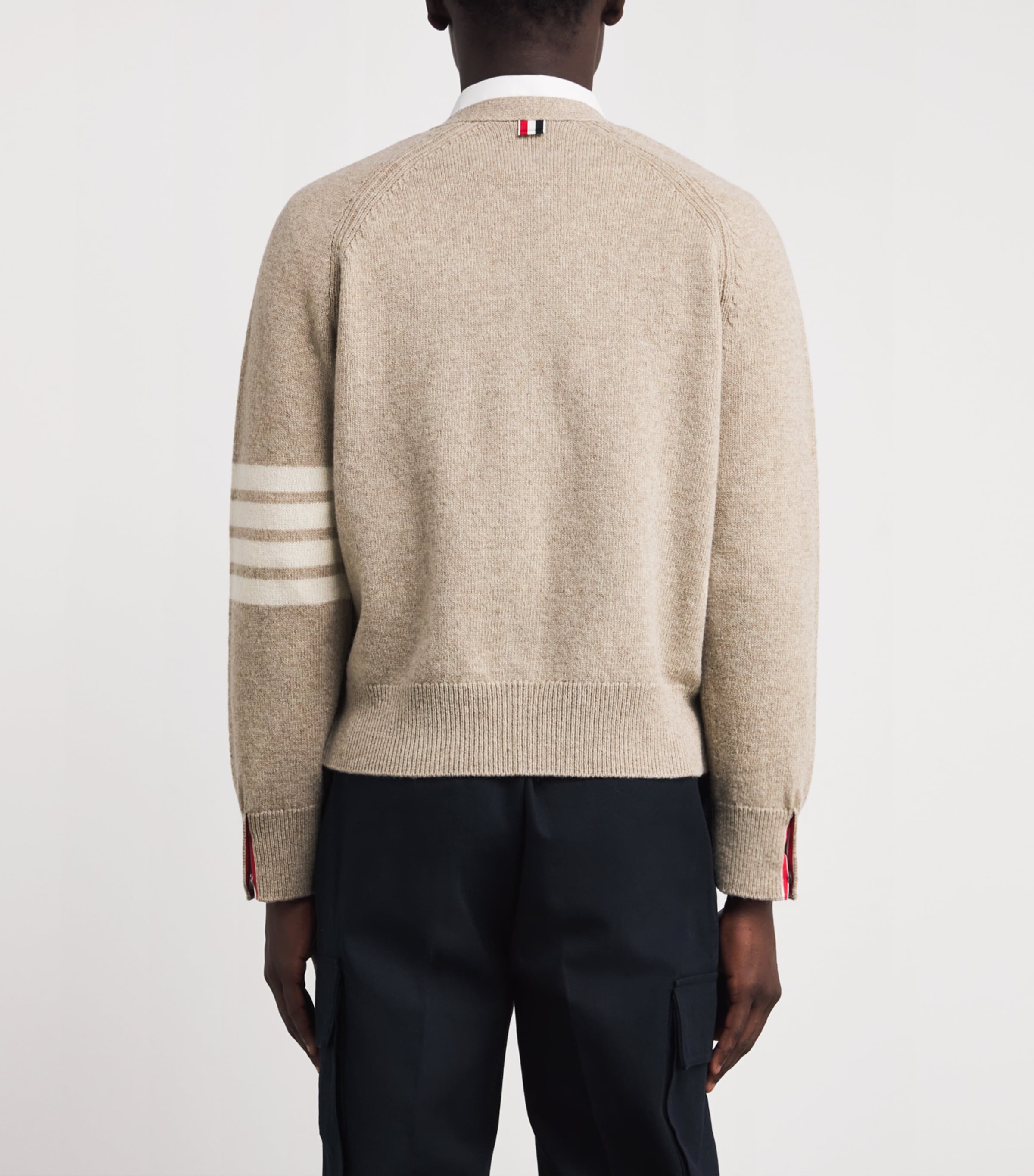 Wool 4-Bar Stripe Cardigan KHAKI Image 4