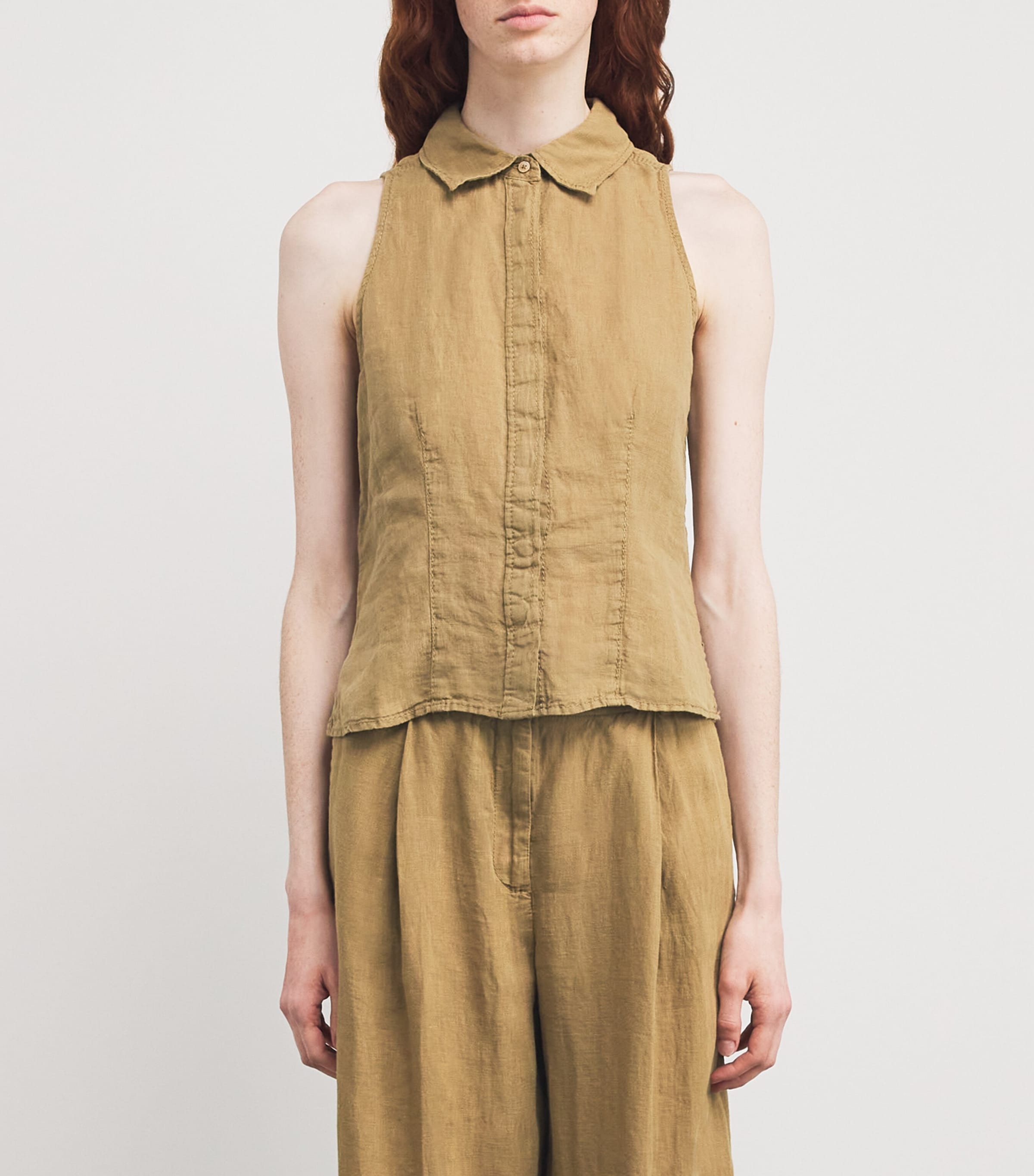 MAX&Co. Womens Linen Collar Top Sand Image 3