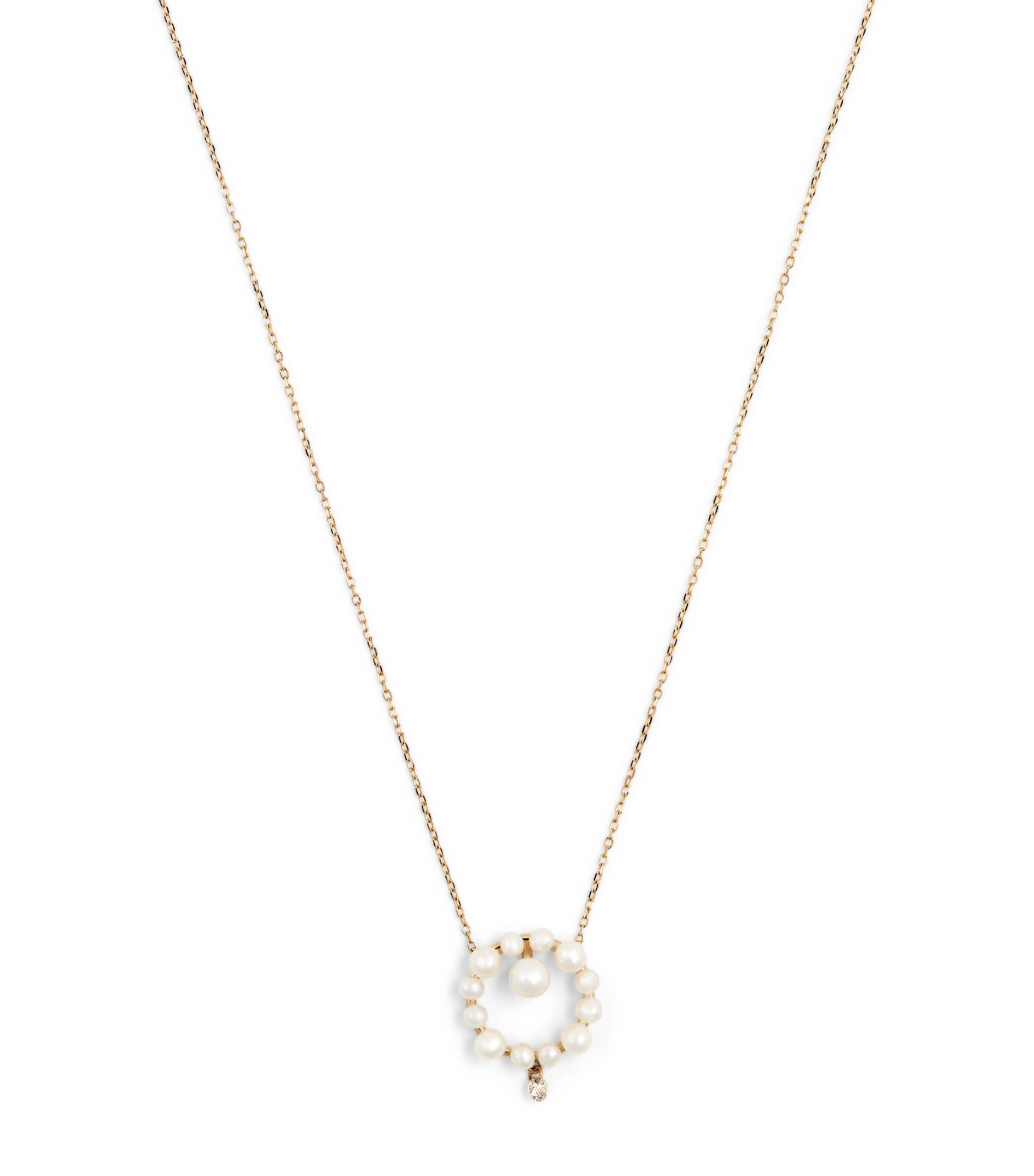 Persée Yellow Gold, Diamond And 5-pearl Chain Necklace In Gold