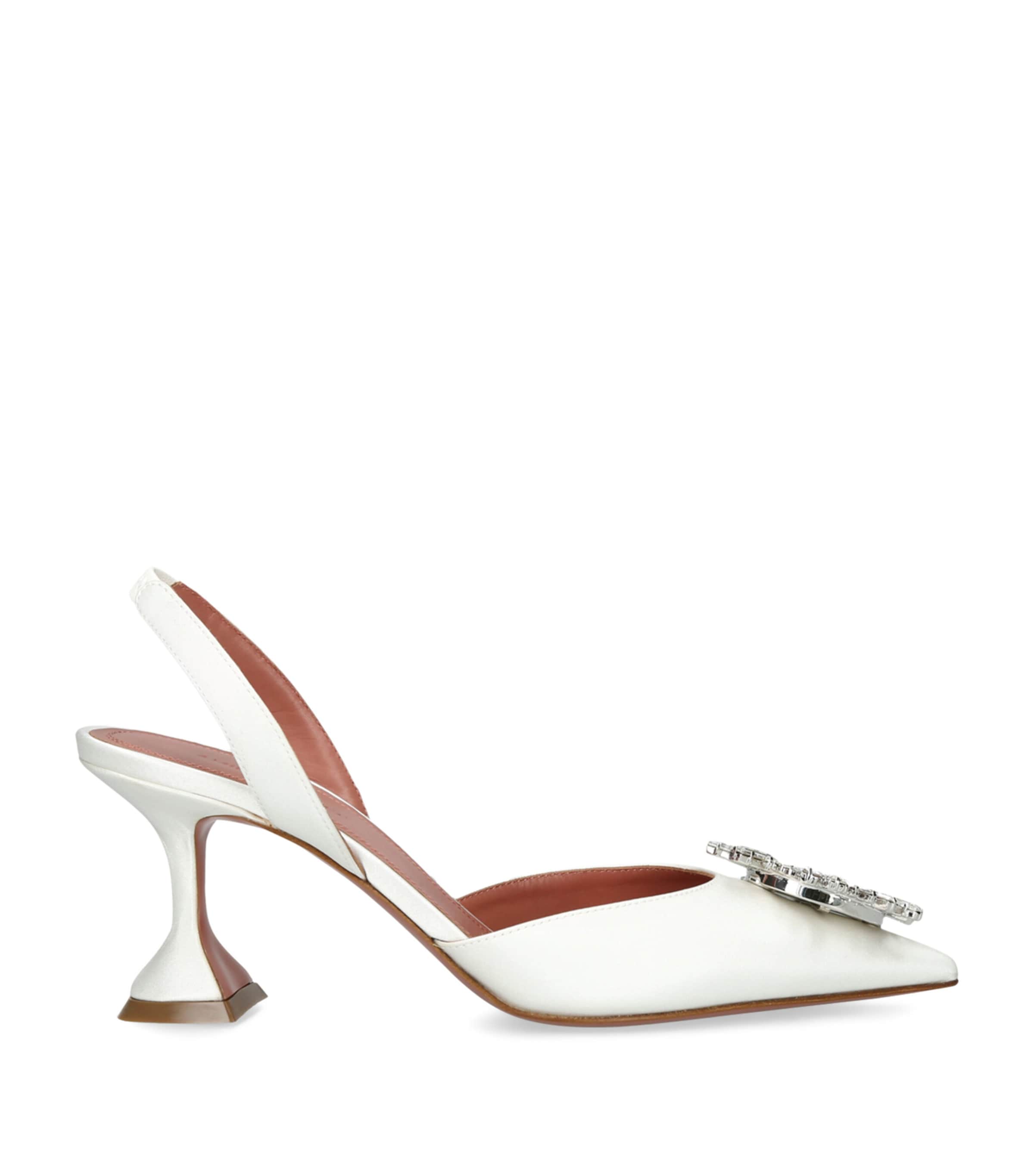 Amina Muaddi White Silk Satin Slingback Pumps In White