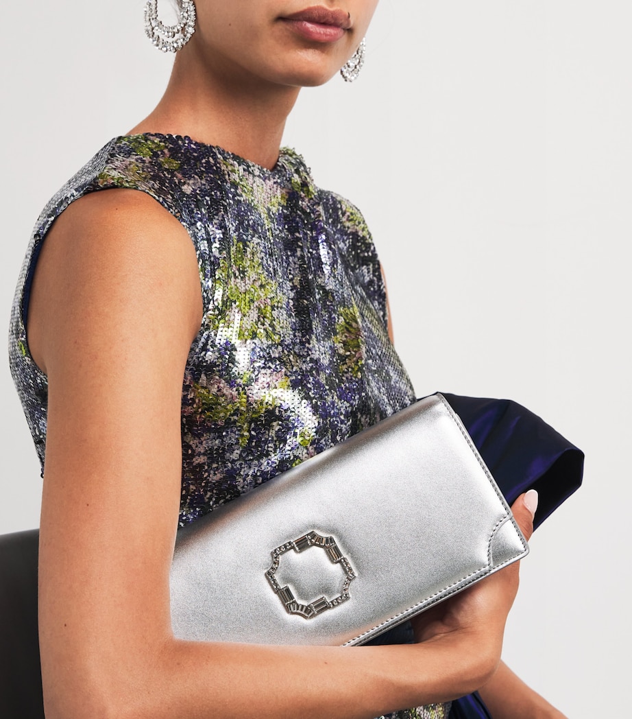 Leather Vivien Clutch Bag SILVER Image 5