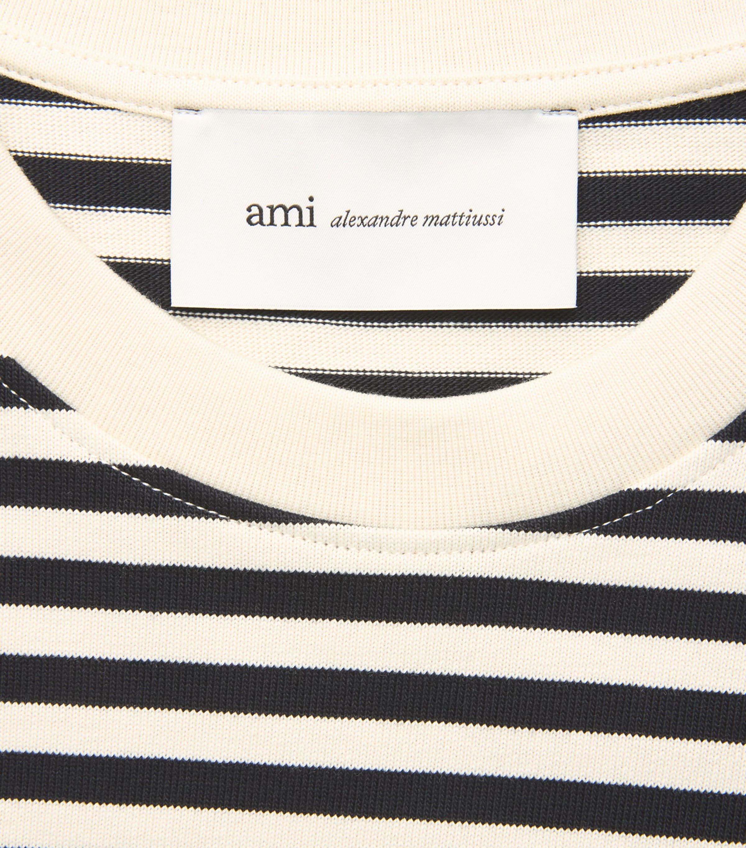 AMI Paris Mens Cotton Stripe Long-Sleeve T-Shirt Noir/ivoire Image 6