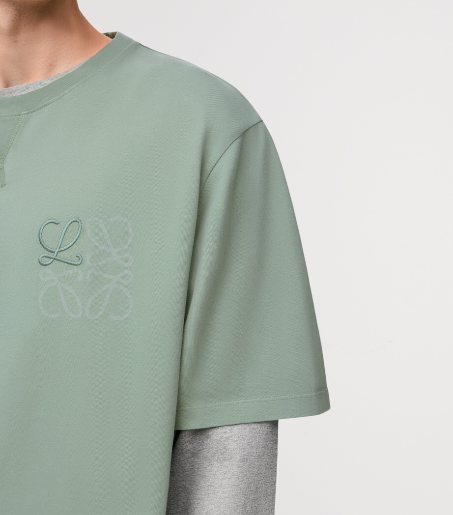 LOEWE Mens Cotton-Blend Anagram T-Shirt Sage Image 5