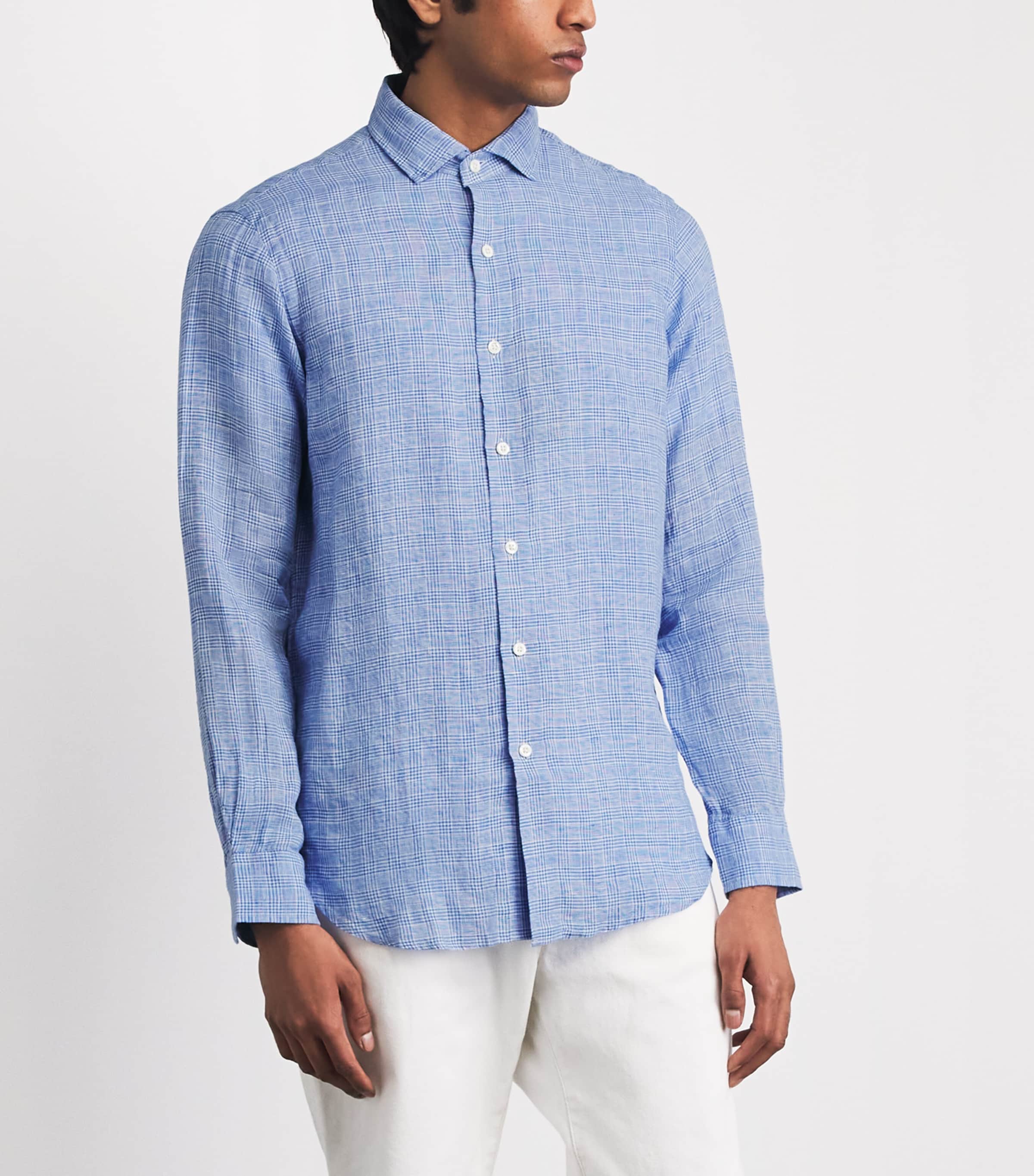 Polo Ralph Lauren Mens Linen Check Shirt Blue Wht Multi Image 4