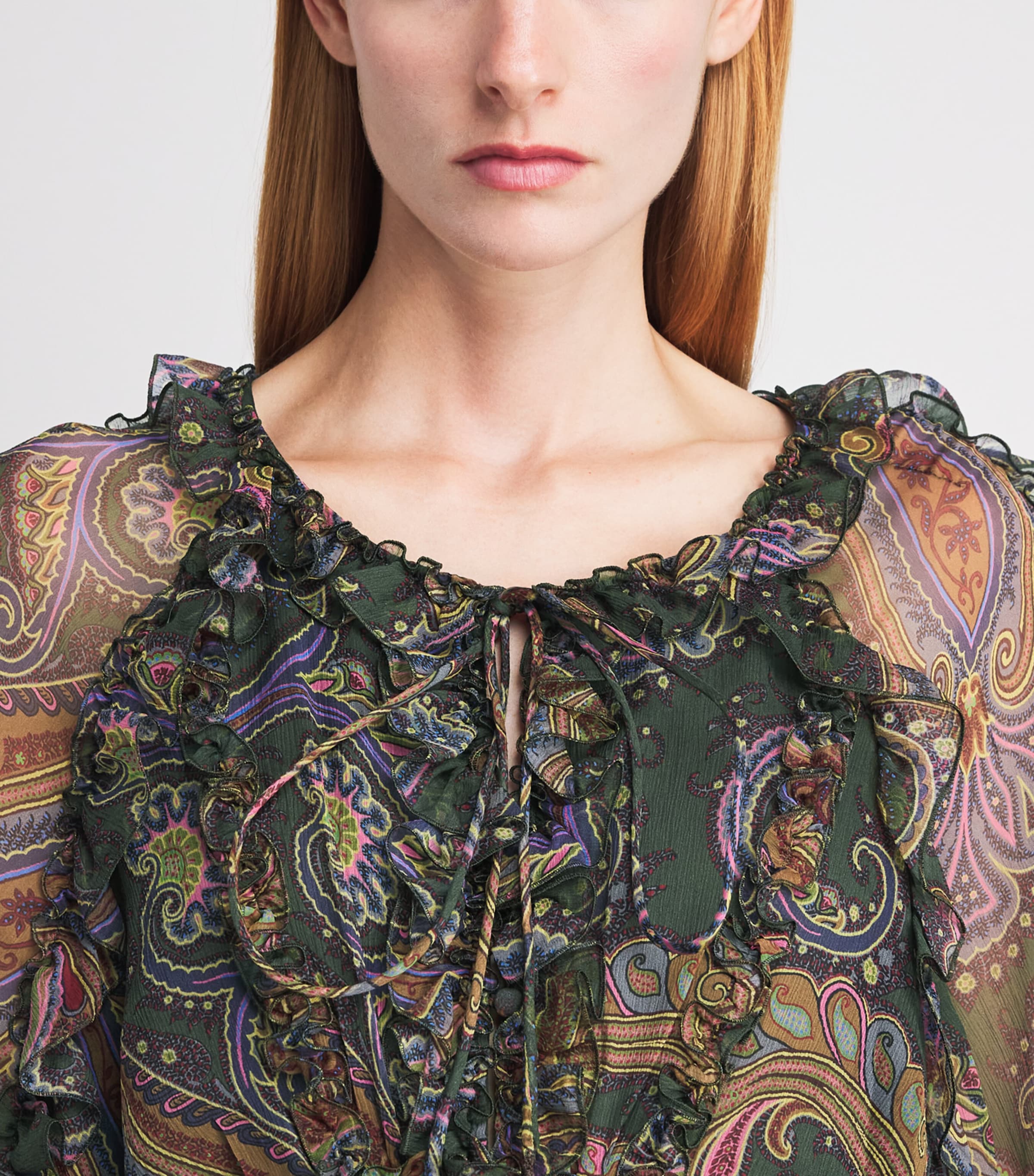 Etro Womens Silk Paisley Ruffle Maxi Dress Green Image 3