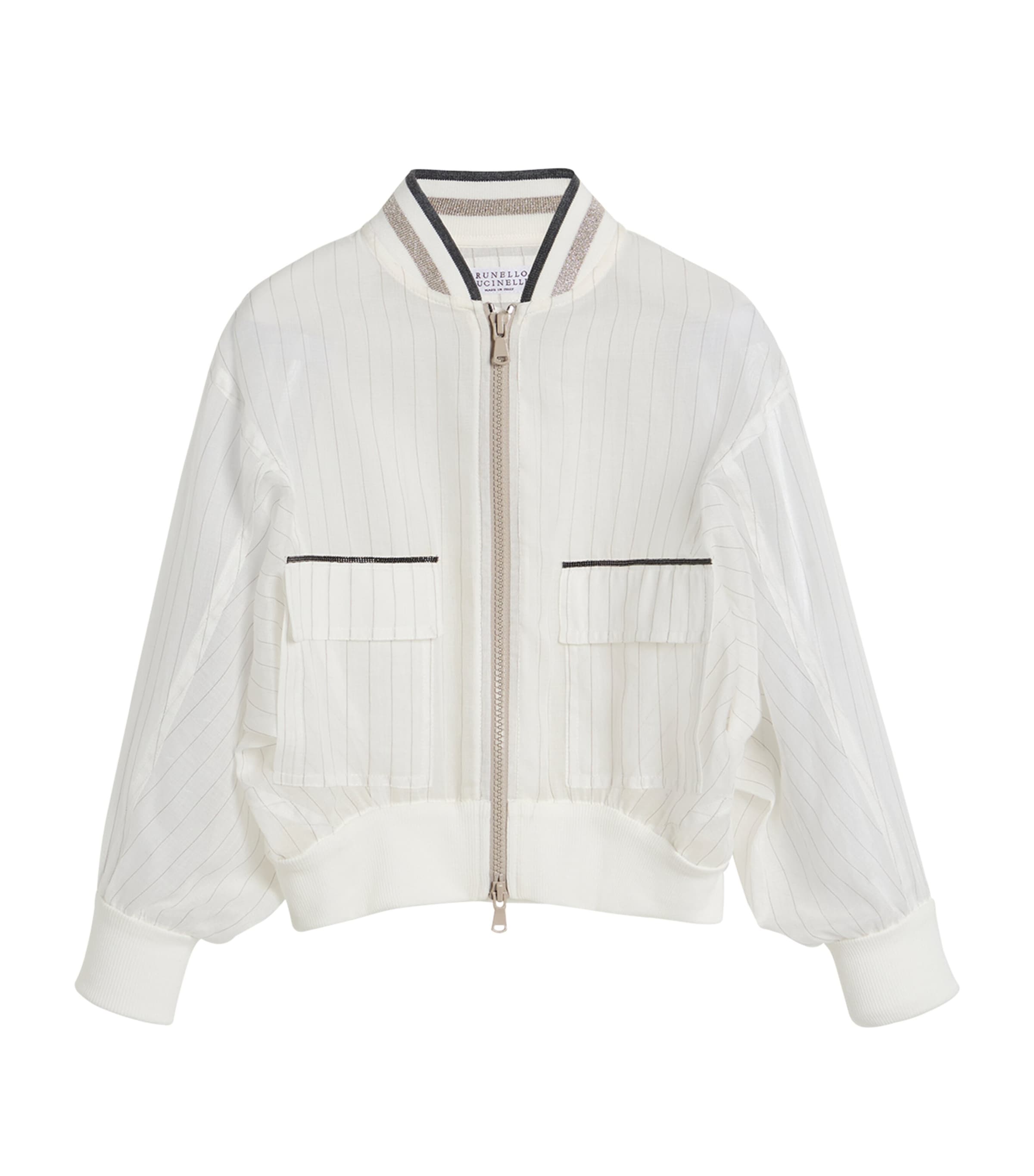 Brunello Cucinelli Striped Bomber Jacket In White
