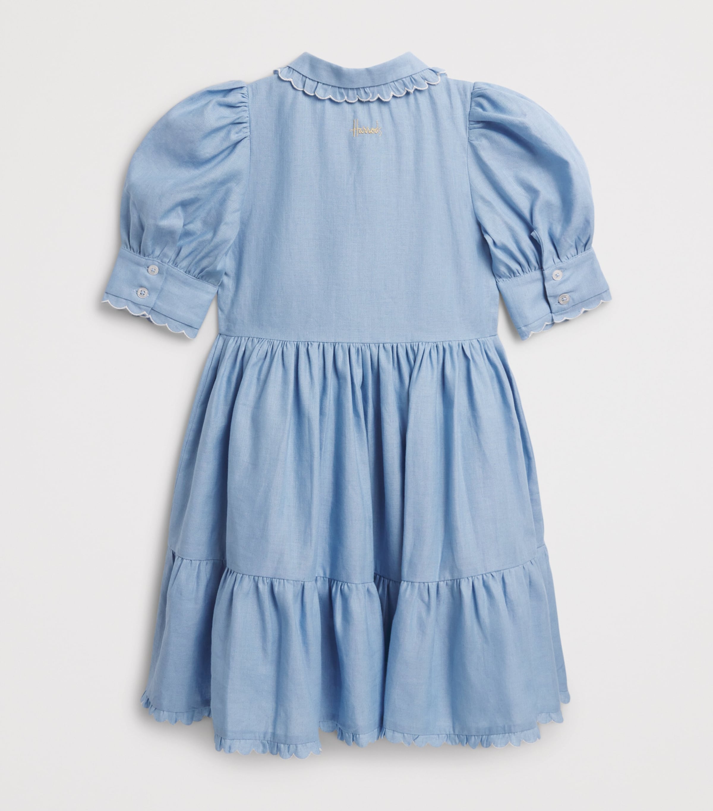 Harrods Linen Scalloped Dress (2-8 Years) Blue Image 2