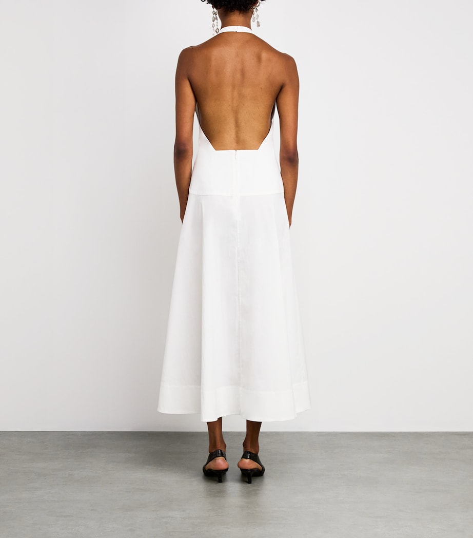 Cotton-Blend Halterneck Midi Dress WHITE Image 3