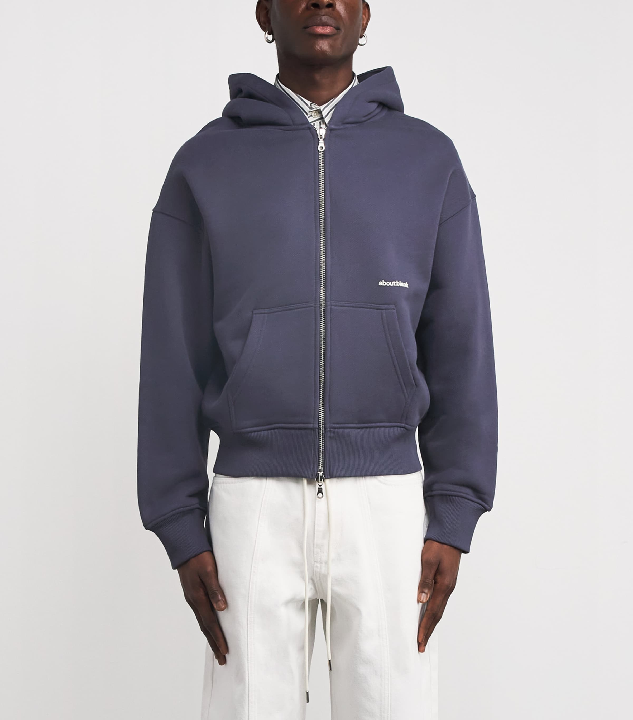 Cotton Logo Zip-Up Hoodie SMOKE BLUE/ECRU Image 3