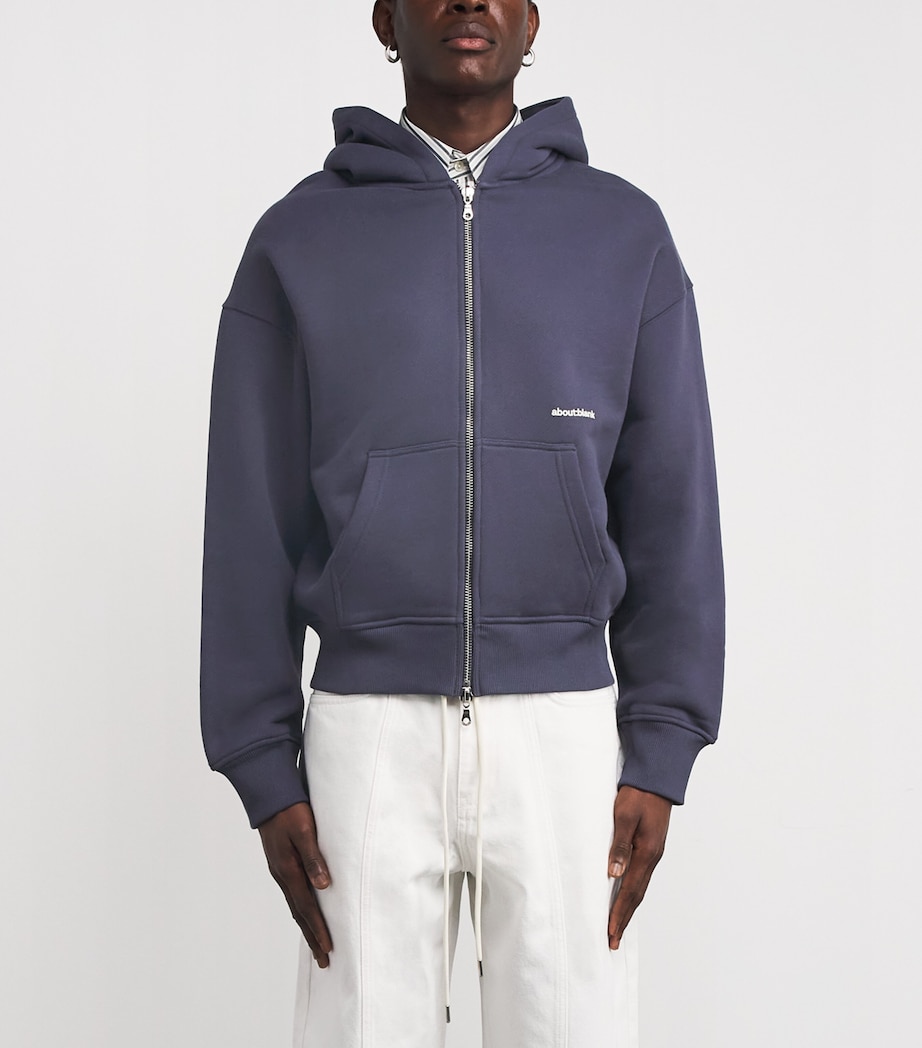 Cotton Logo Zip-Up Hoodie SMOKE BLUE/ECRU Image 3