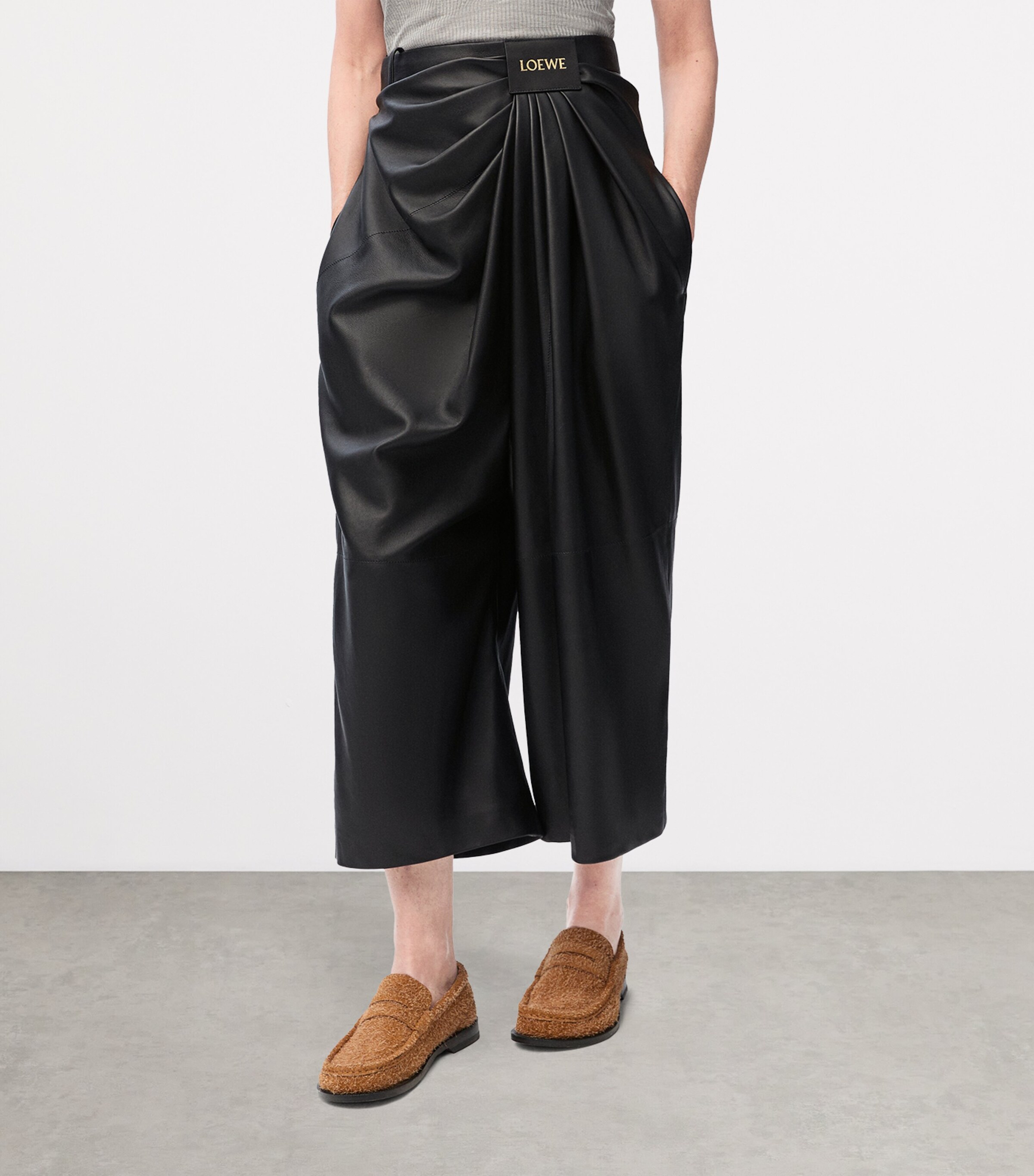 LOEWE Black Nappa Lambskin Draped Trousers | Harrods US