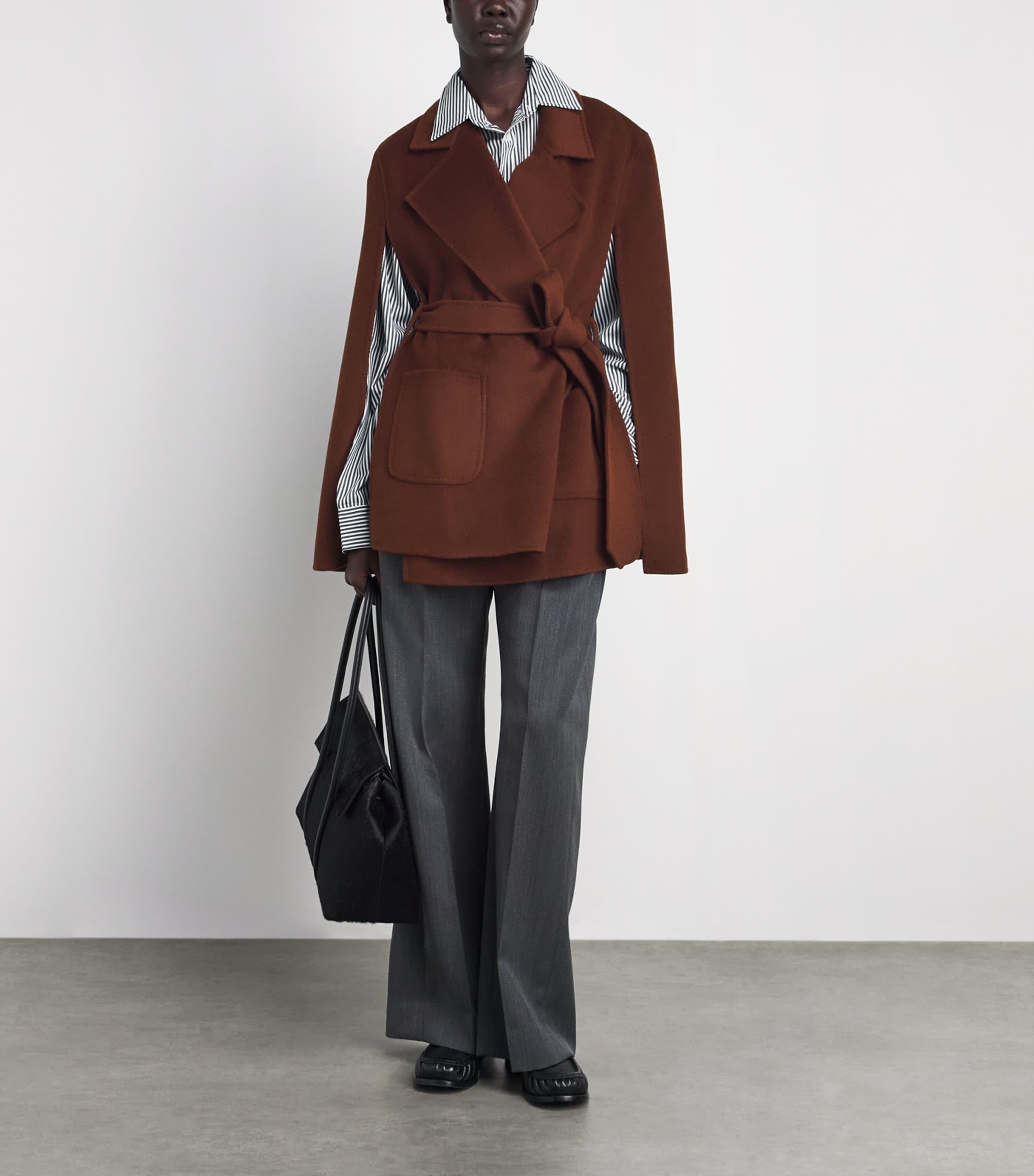 Wolk Morais Womens Cashmere Tie-Waist Cape Chestnut Image 2