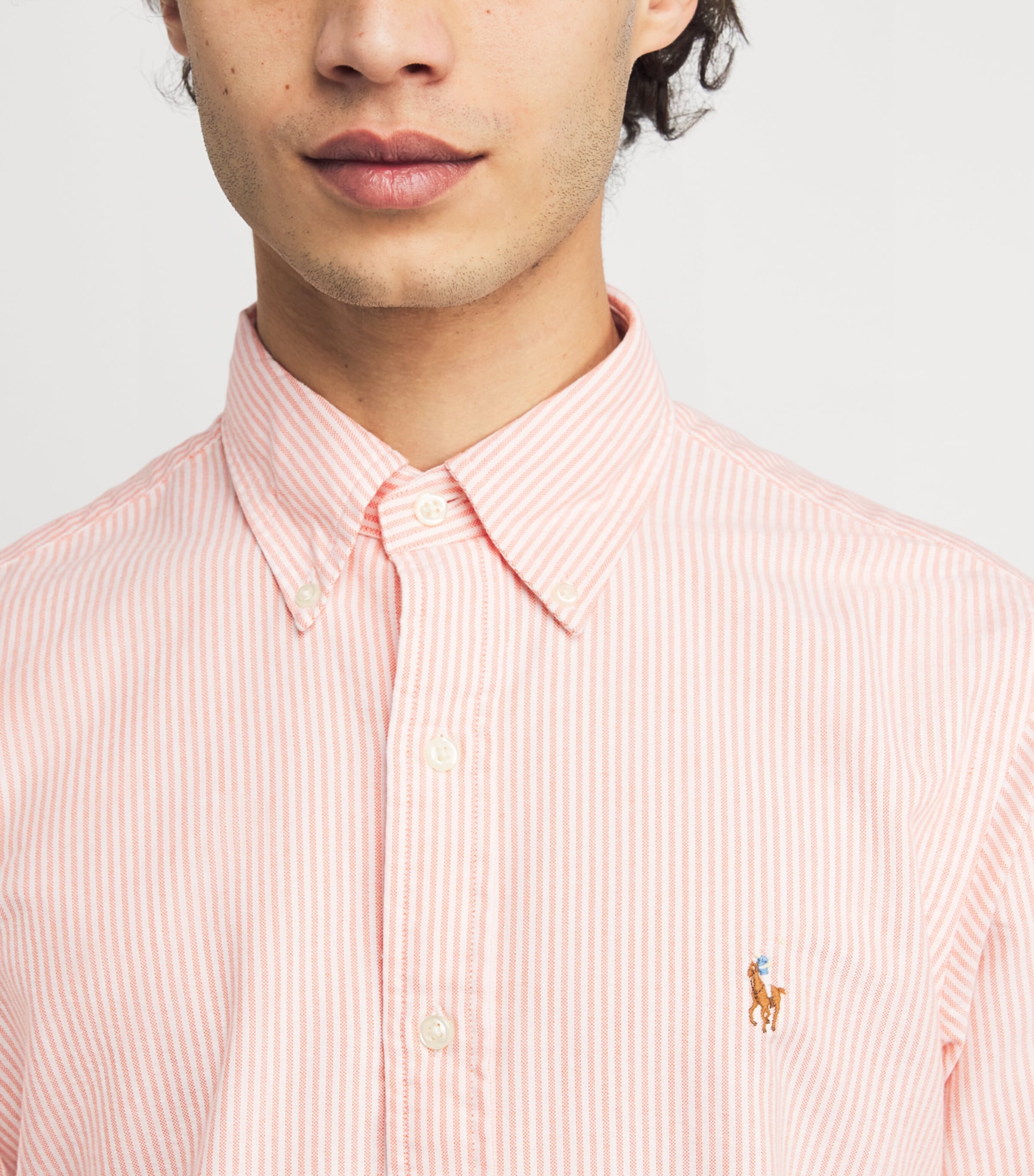 Cotton Striped Oxford Shirt 6636C KNA ORNGE/WHT Image 6