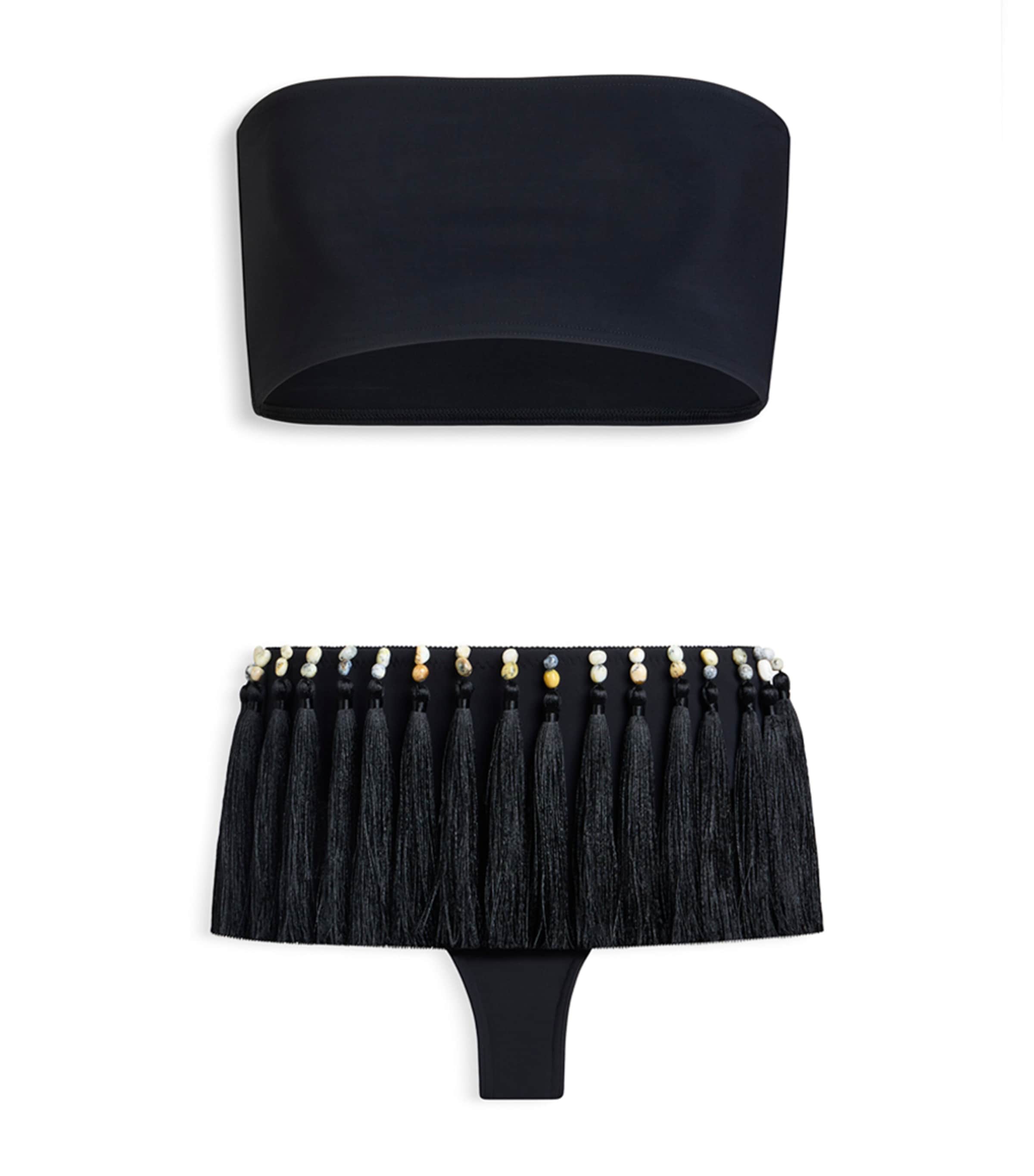 Alaïa Womens Tassel-Trim Bandeau Bikini Black Image 1