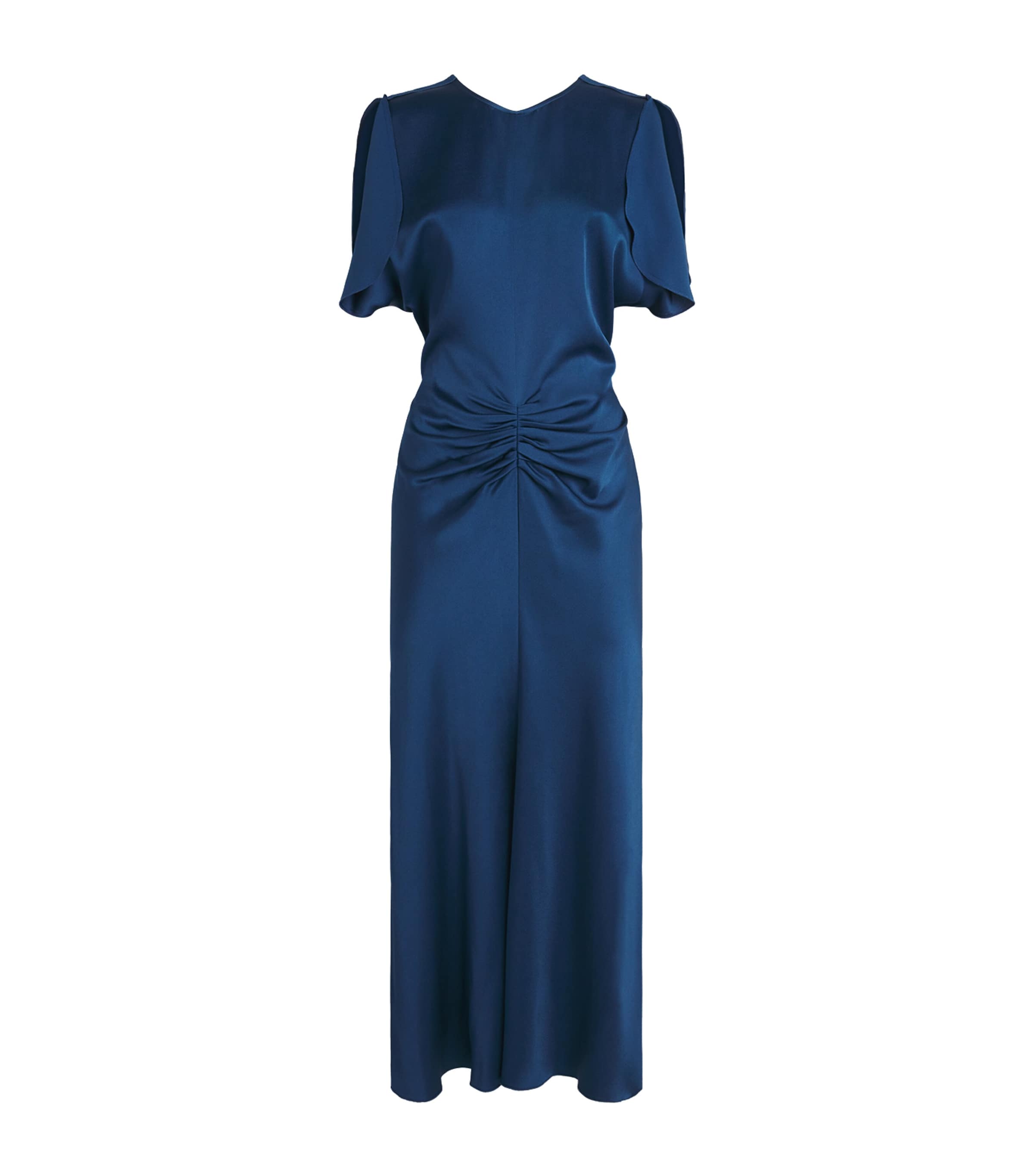 Victoria Beckham Satin Bela Midi Dress Dark Ocean