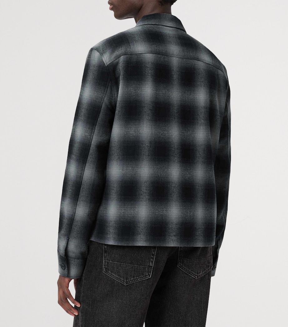 AllSaints Mens Organic Cotton Check Kapi Overshirt Slatewash Blue Image 4