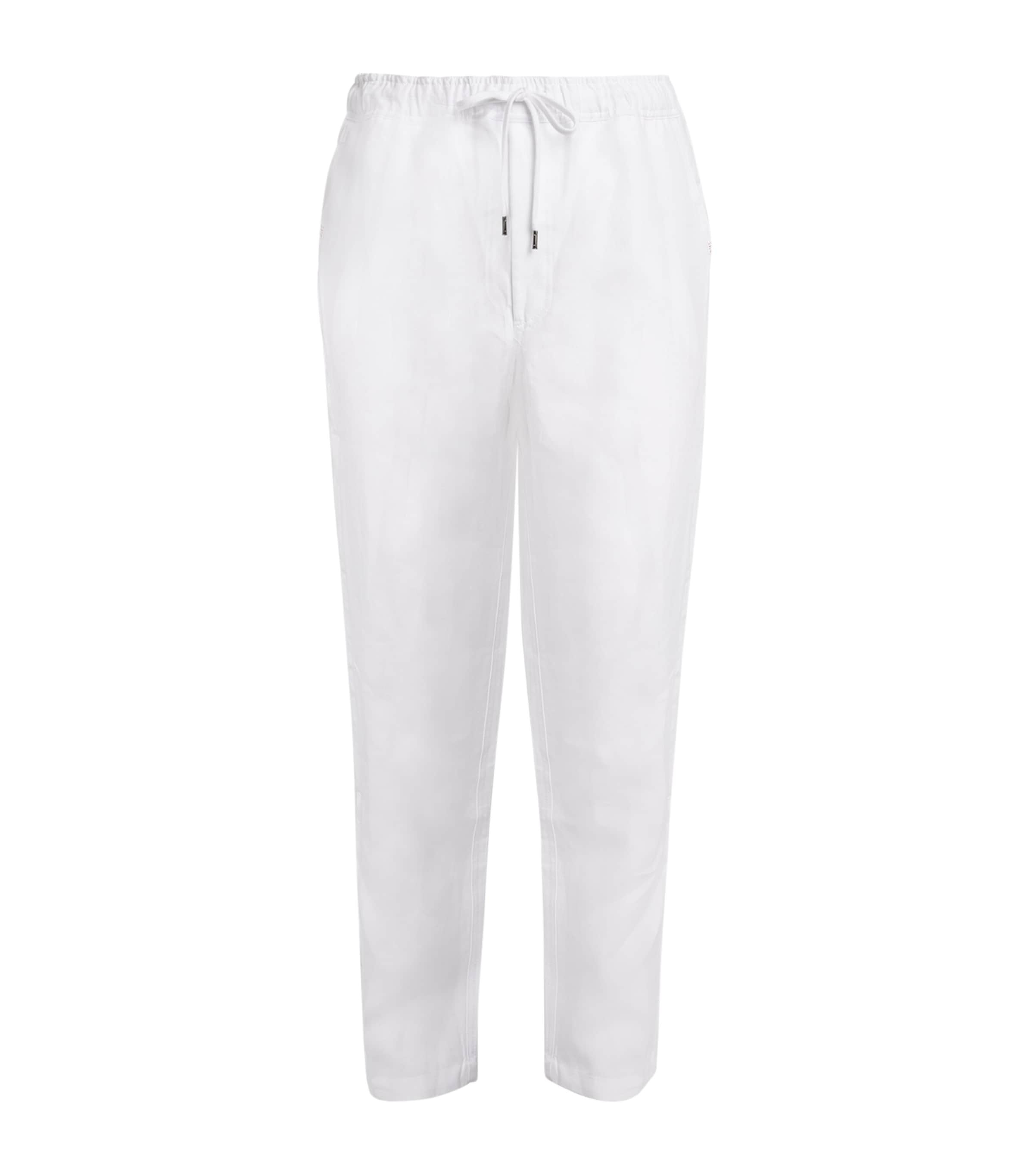 Shop Derek Rose Linen Tapered Trousers In White