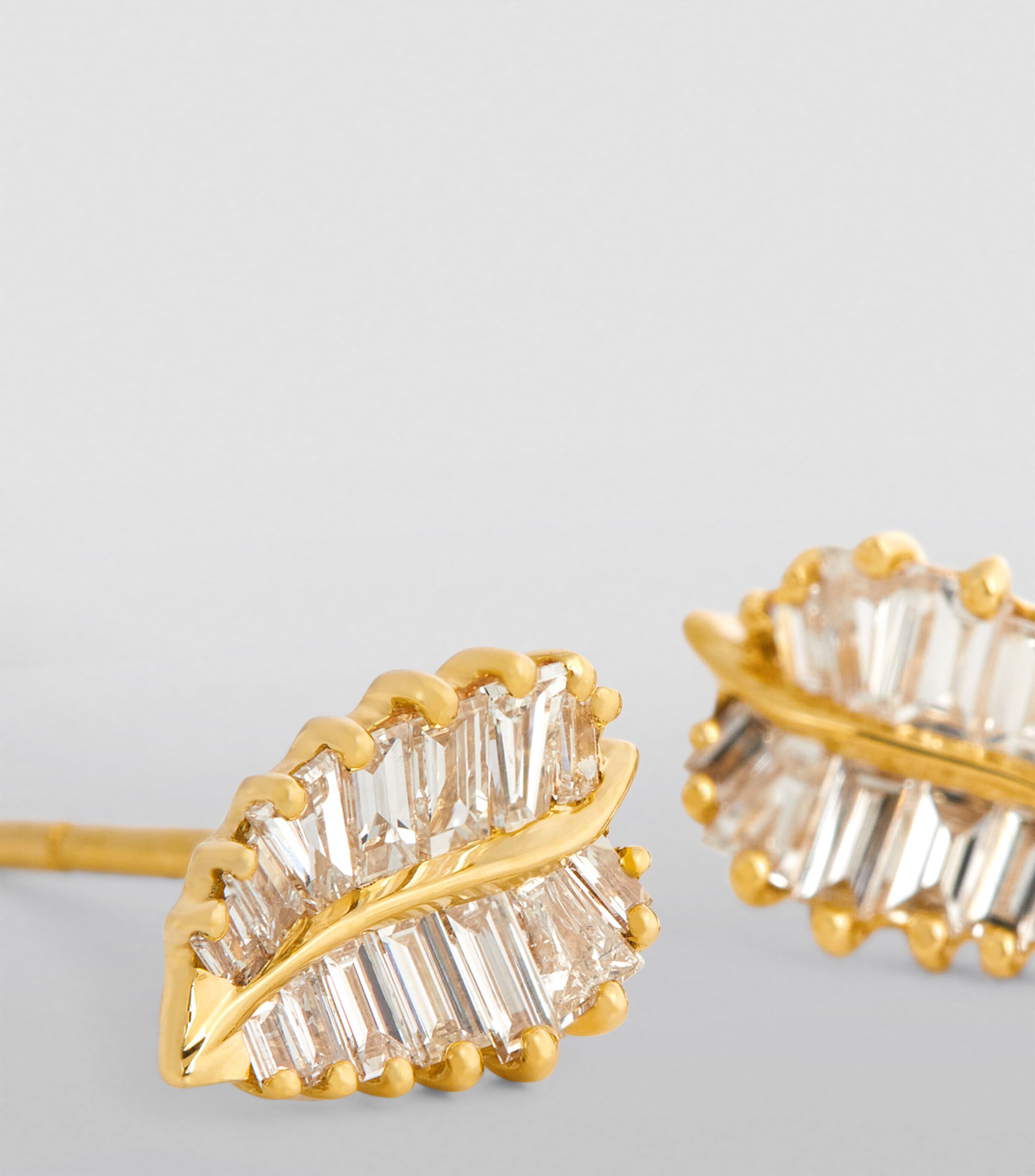 Yellow Gold and Diamond Palm Leaf Stud Earrings YELLOW GOLD Image 6