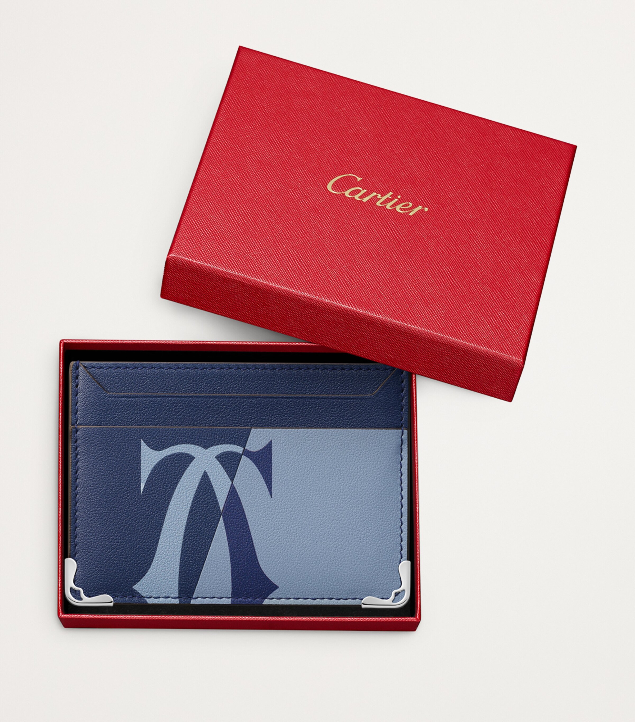 Leather Must de Cartier XL Logo Double Card Holder BLUE Image 3