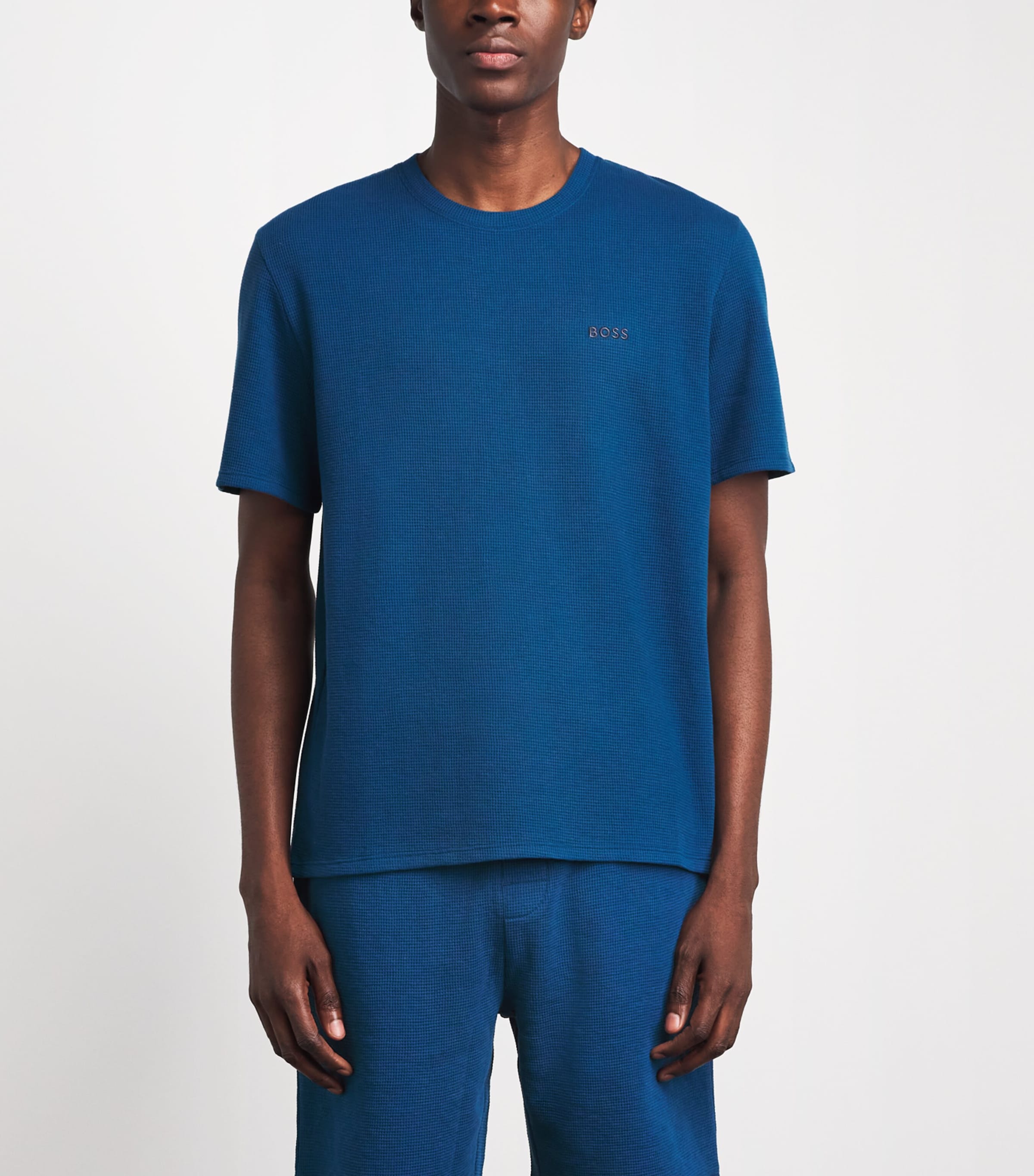 BOSS Mens Waffle-Knit Logo T-Shirt Turquoise/aqua Image 4