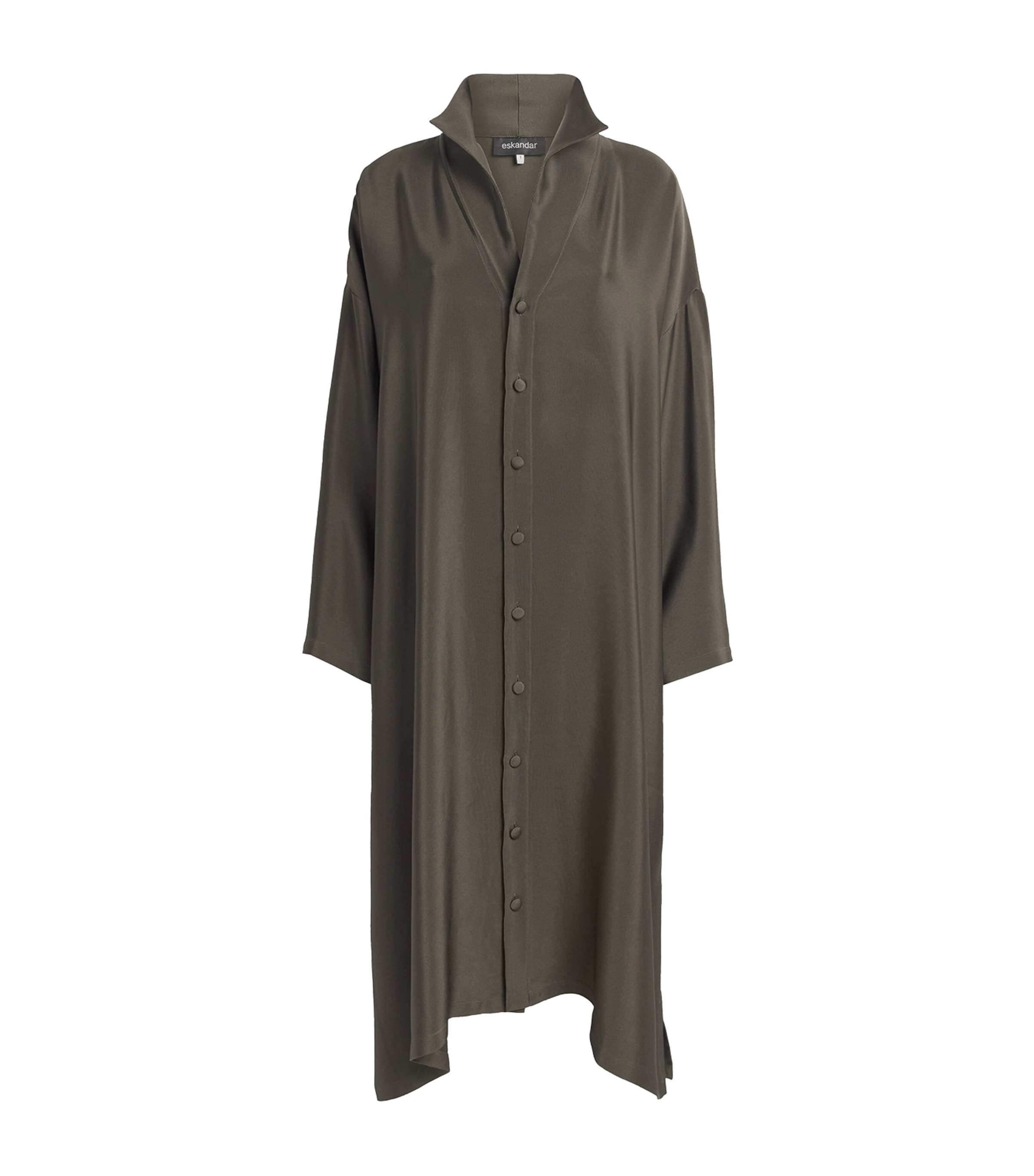 Eskandar Silk A-line Midi Shirt Dress In Green