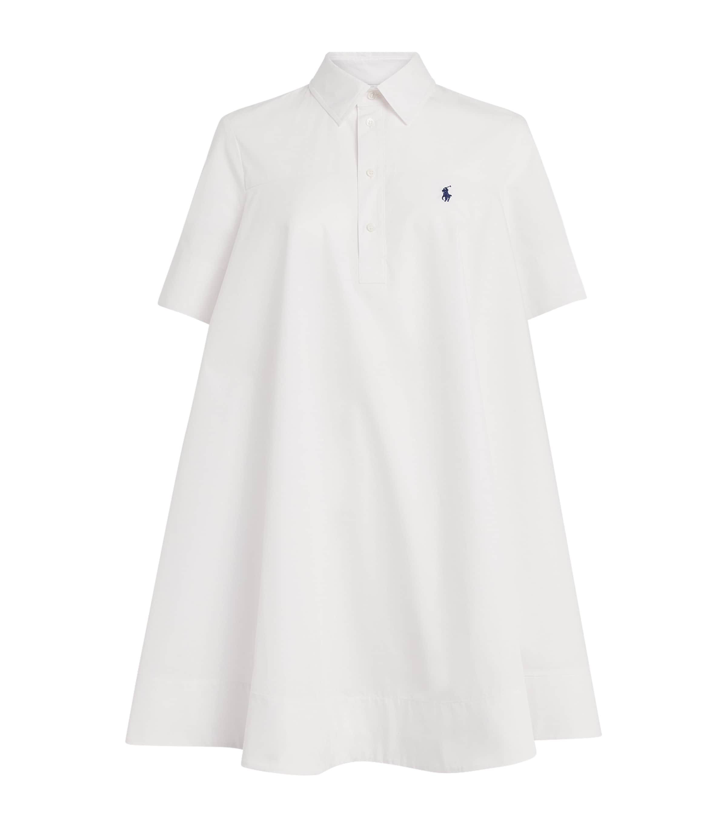 Polo Ralph Lauren Womens Cotton Babydoll Mini Shirt Dress White Image 1