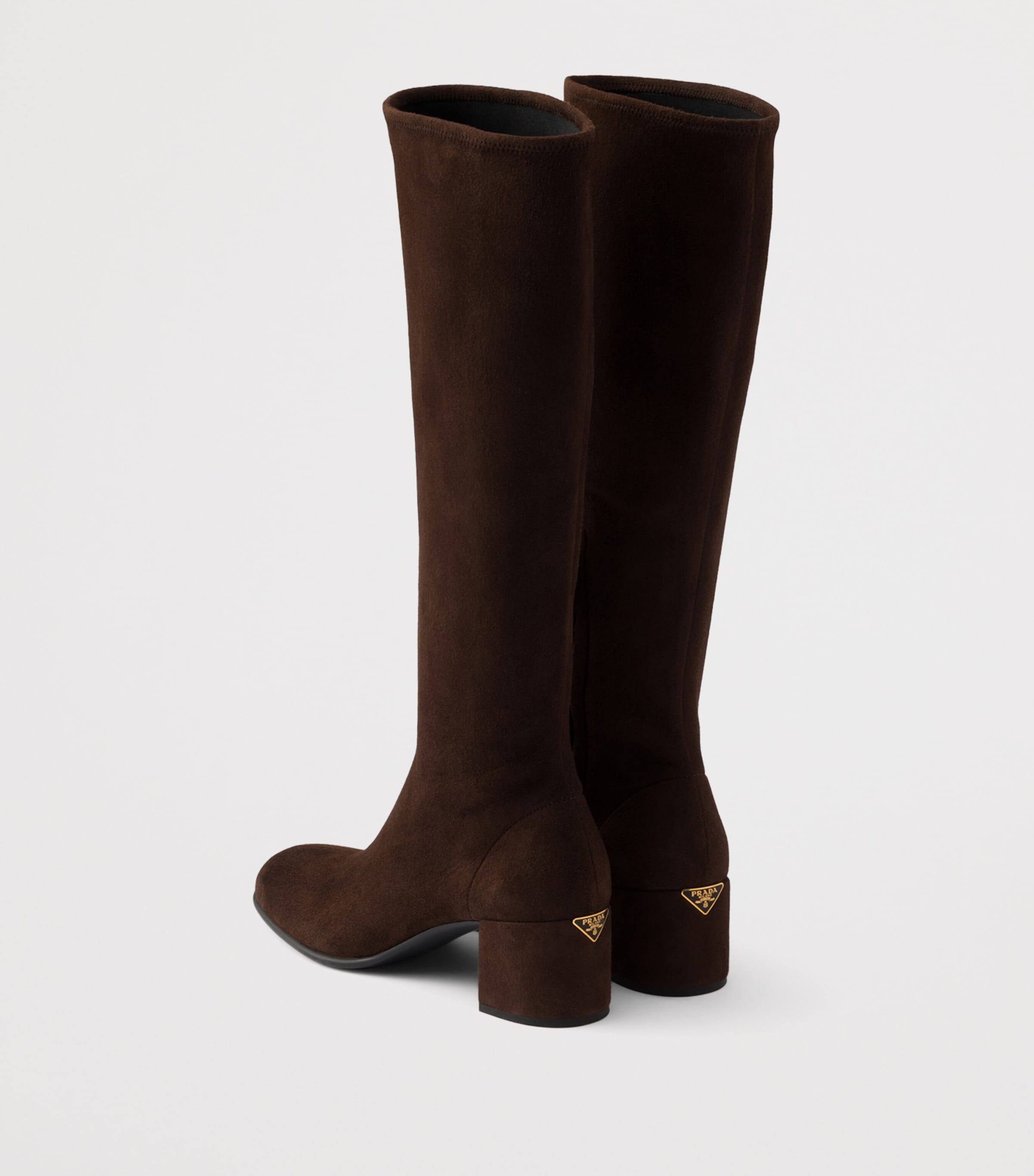 Prada Womens Stretch Suede Knee-High Boots 55 Brown Image 4