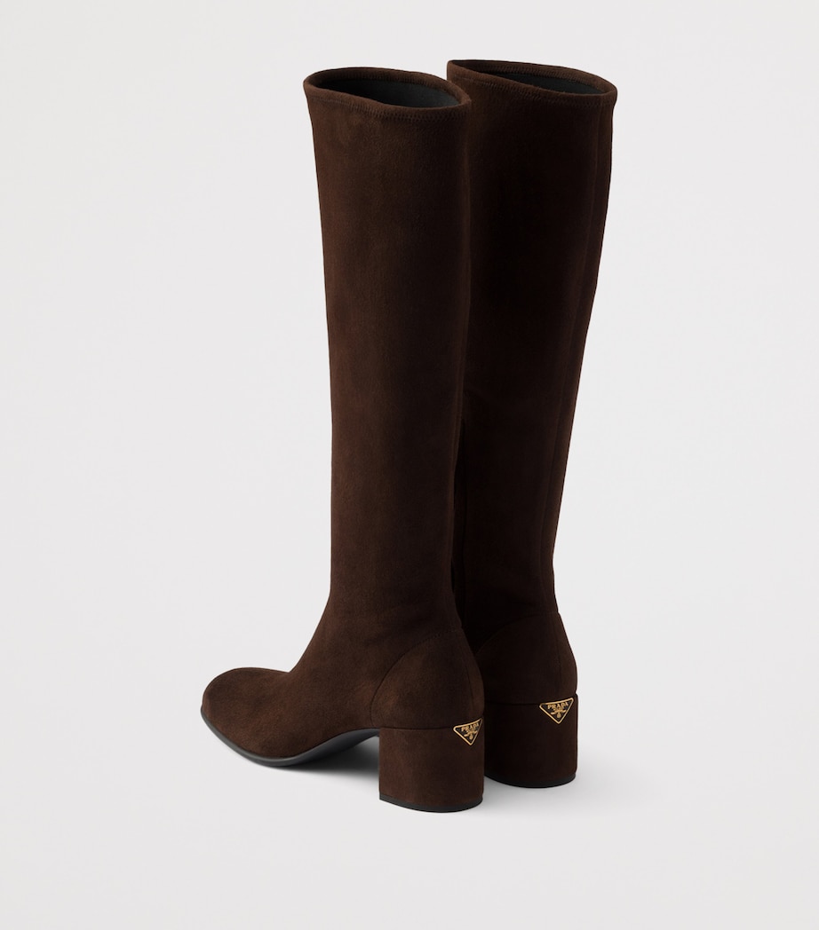 Prada Womens Stretch Suede Knee-High Boots 55 Brown Image 4
