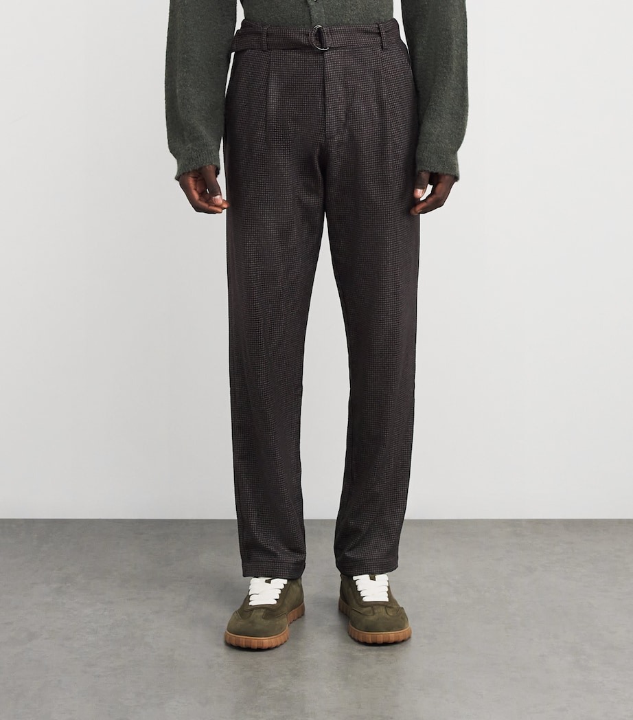 Wool-Blend Belted Puppytooth Trousers BROWN Image 3
