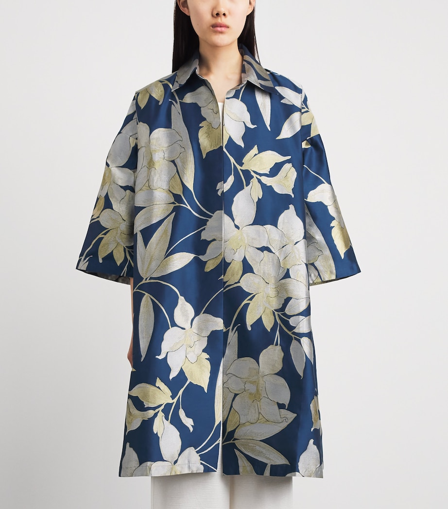 Eskandar Womens Cotton-Silk Jacquard A-Line Shacket Blugld Image 4