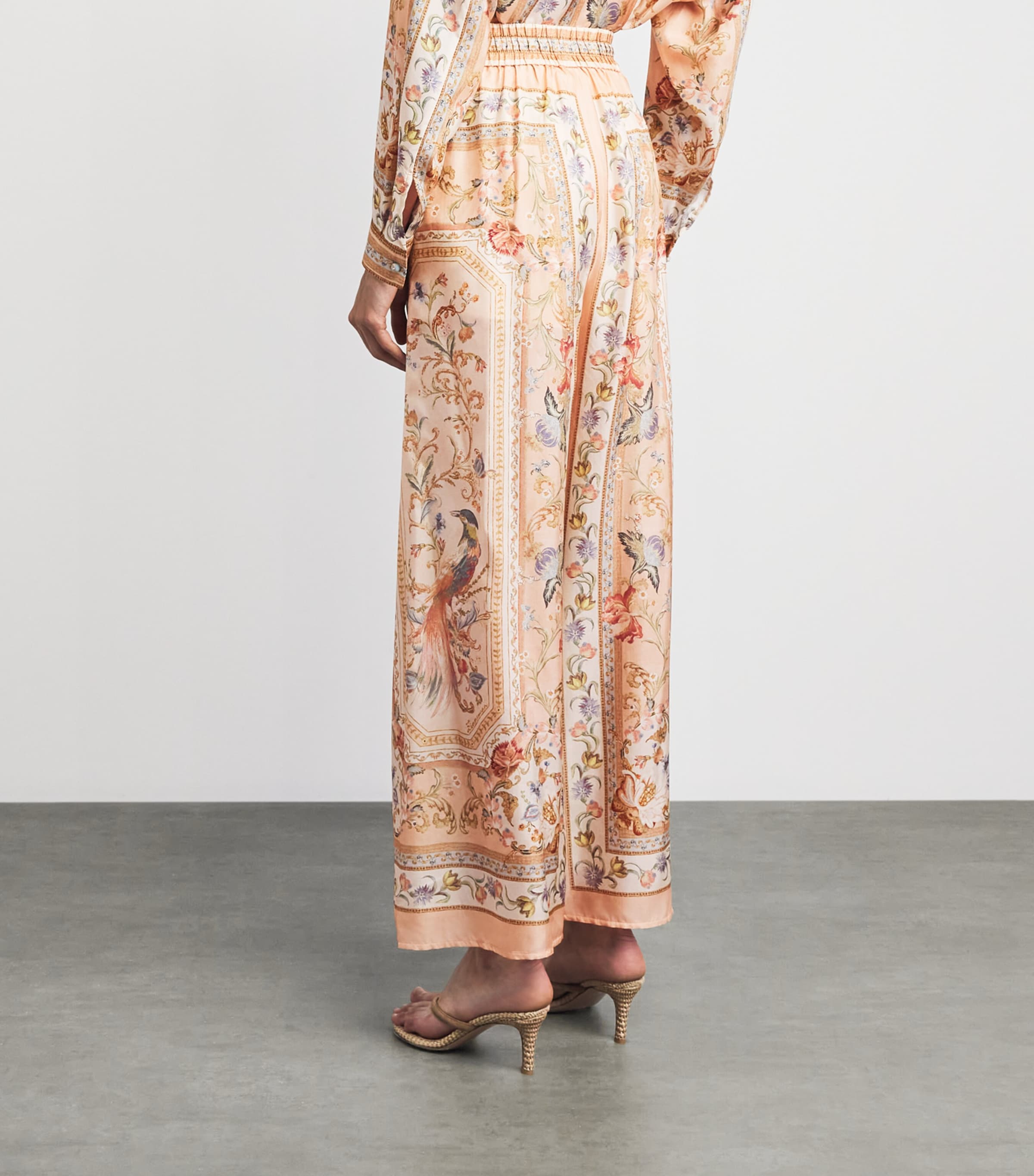 Zimmermann Womens Silk Roselight Drawstring Trousers Pink Tapestry Floral Image 5