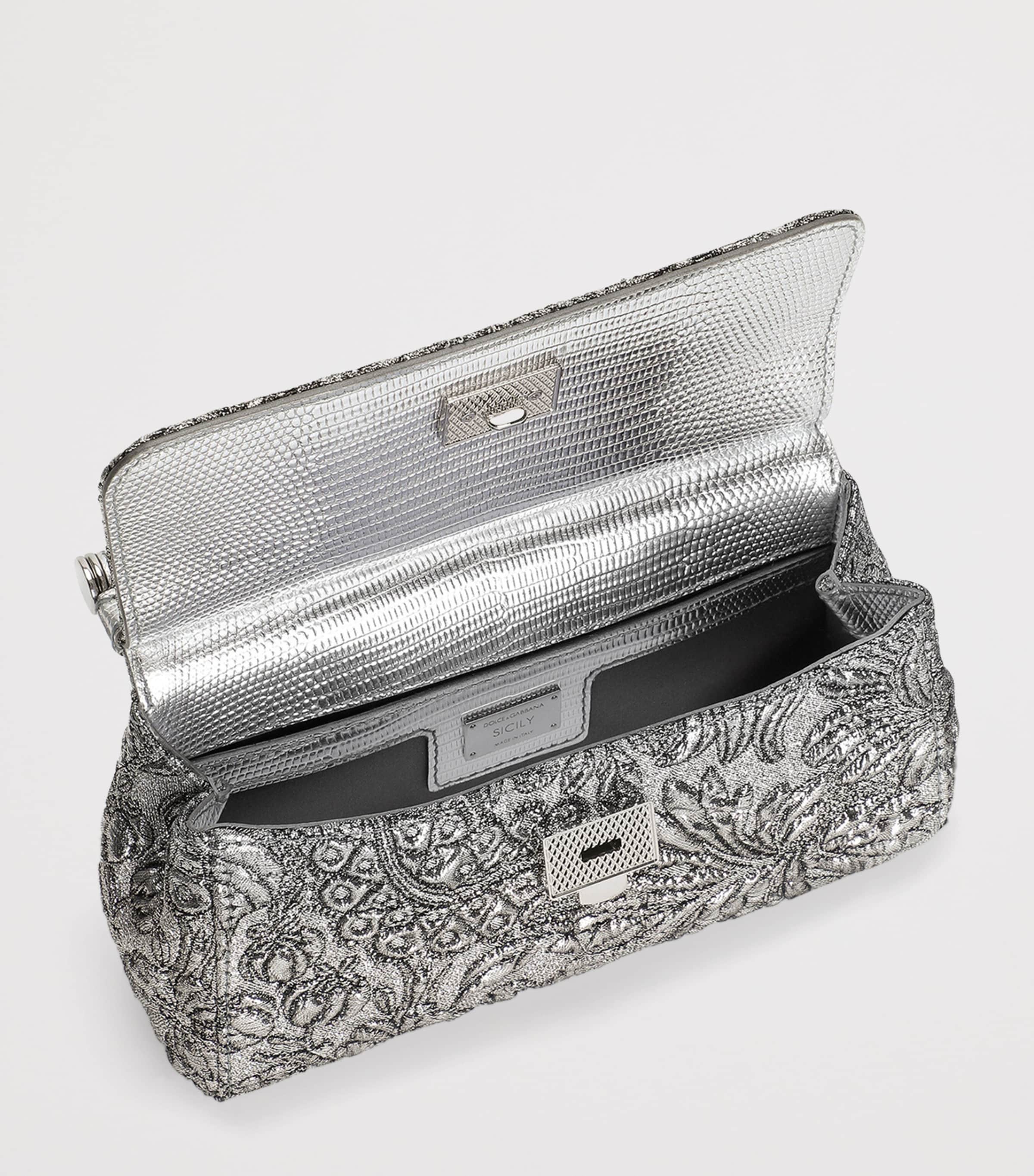 Small Embroidered Sicily Top-Handle Bag 80998-SILVER Image 5