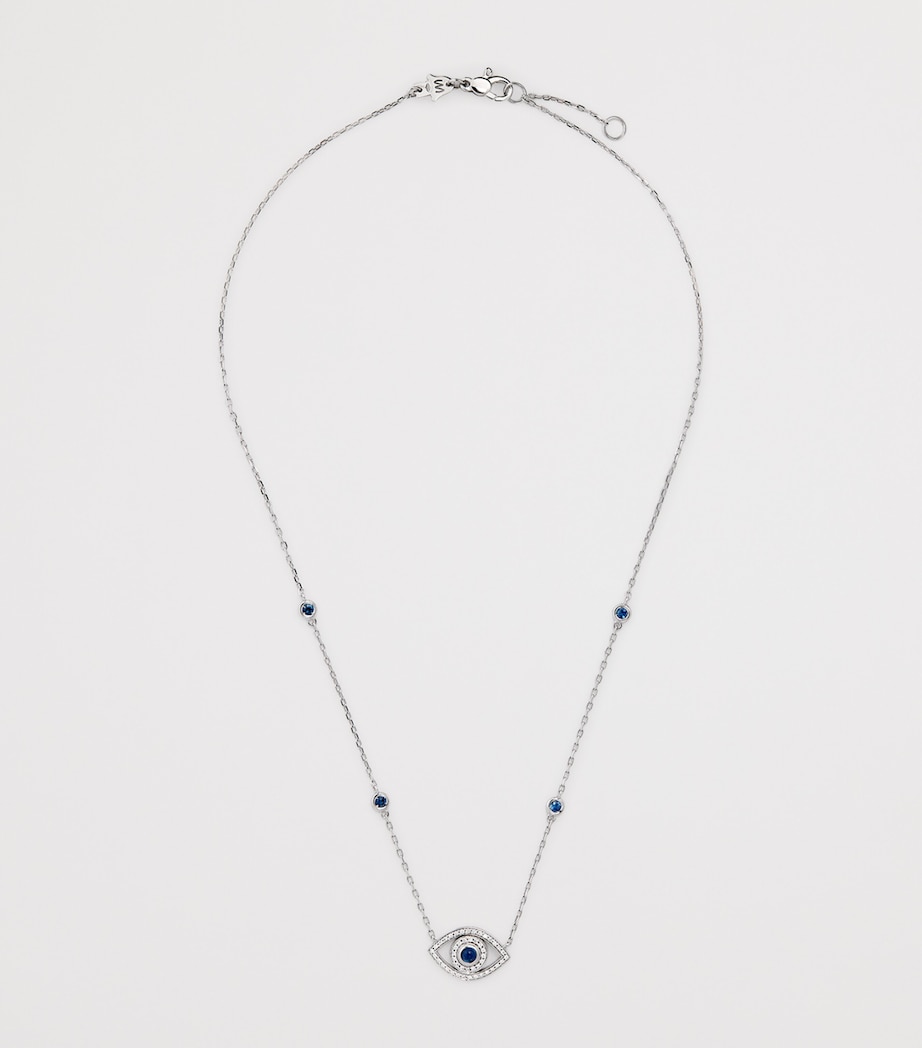 White Gold, Diamond and Sapphire Mini Evil Eye Necklace WHITE GOLD Image 3