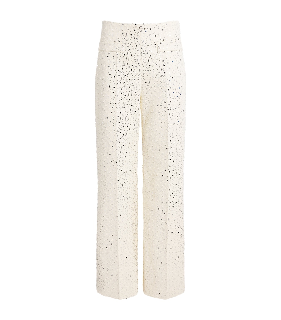 Sandro Paris Womens Cotton-Blend Sequin Straight Trousers Ecru Image 1