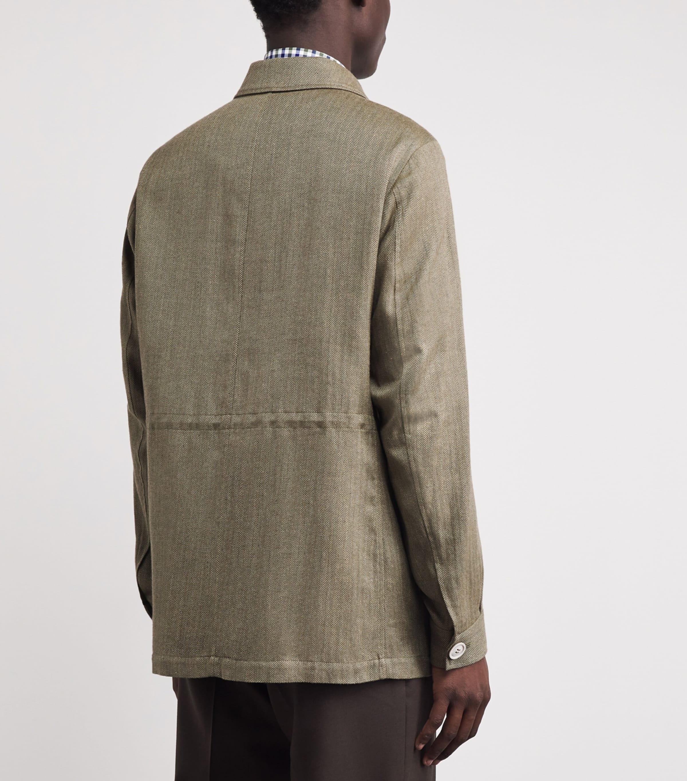 Purdey Mens Cotton-Blend Herringbone Overshirt Sage Image 5
