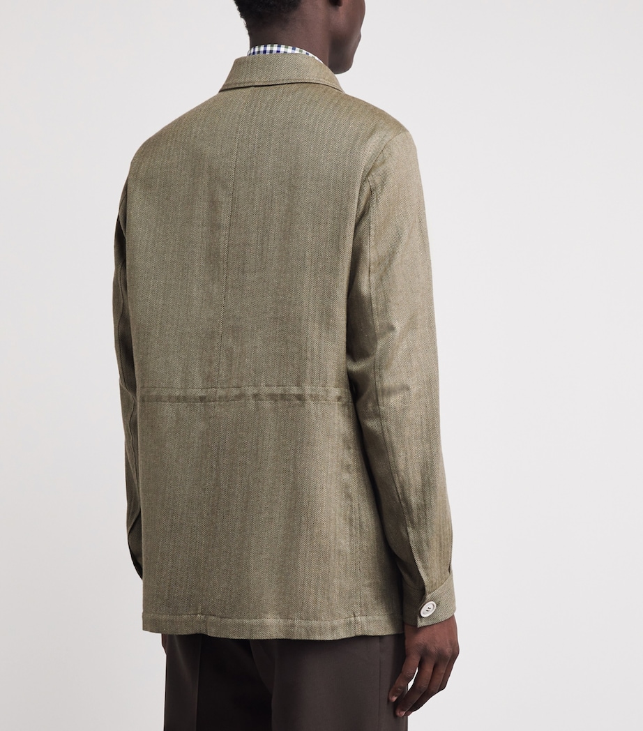 Purdey Mens Cotton-Blend Herringbone Overshirt Sage Image 5