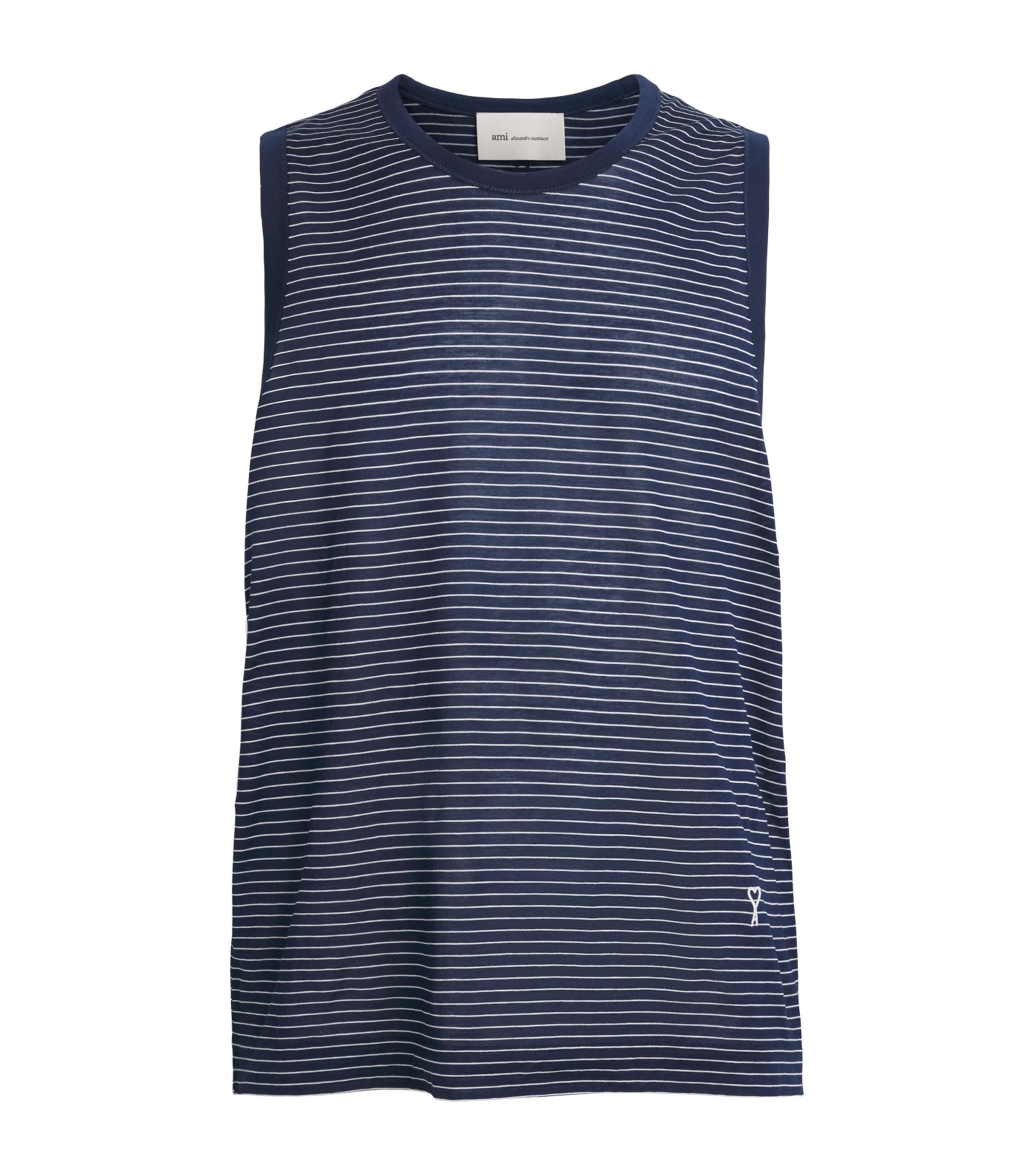 AMI Paris Mens Cotton Stripe Ami de Coeur Tank Top Encre/blanc Image 1