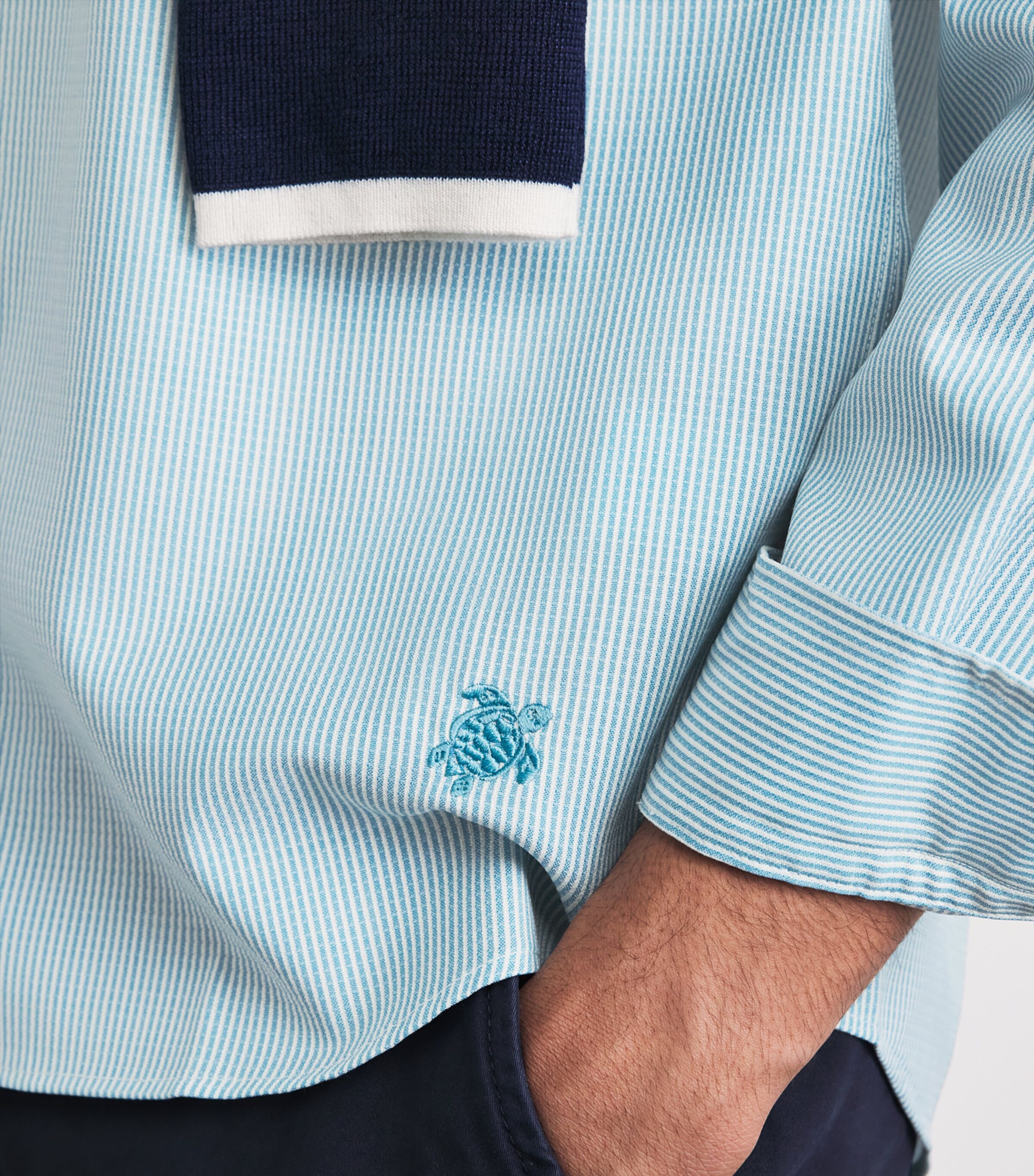 Vilebrequin Mens Wool-Blend Rayures Shirt Topaze Bleue Image 3
