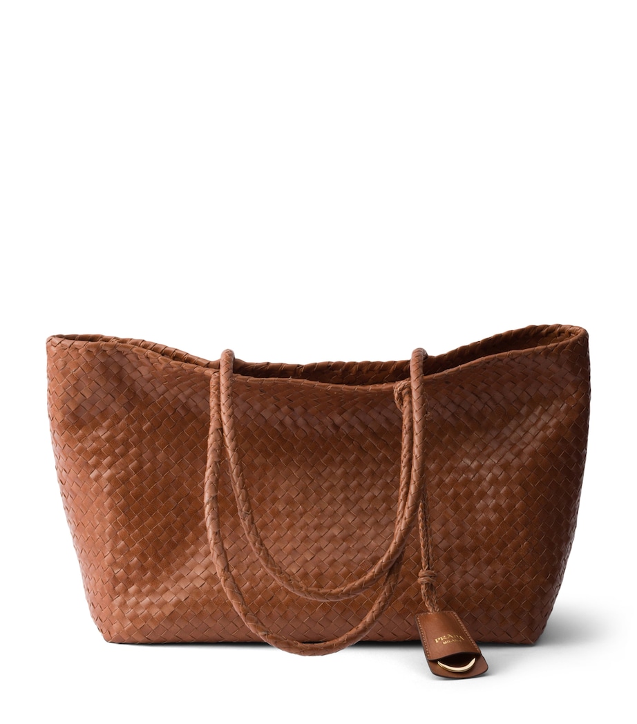 Prada Large Woven Leather Tote Bag Brown Image 1